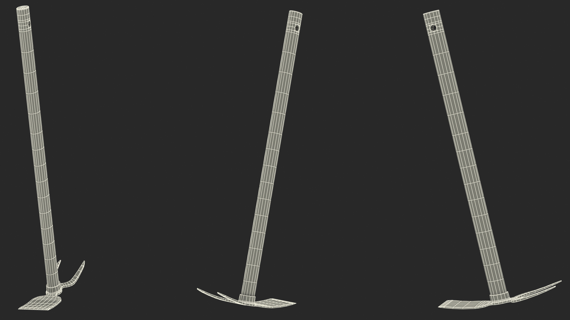 Cultivating Hoe on Wooden Handle 3D