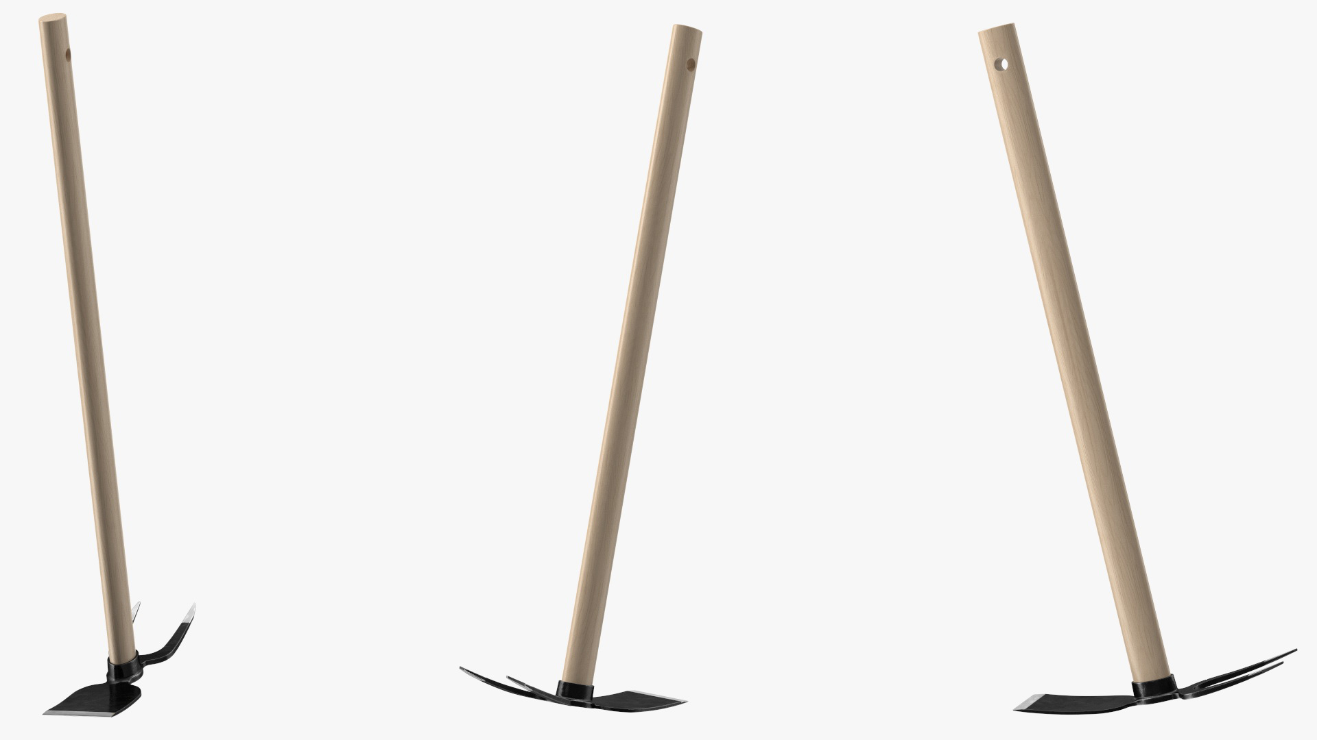 Cultivating Hoe on Wooden Handle 3D