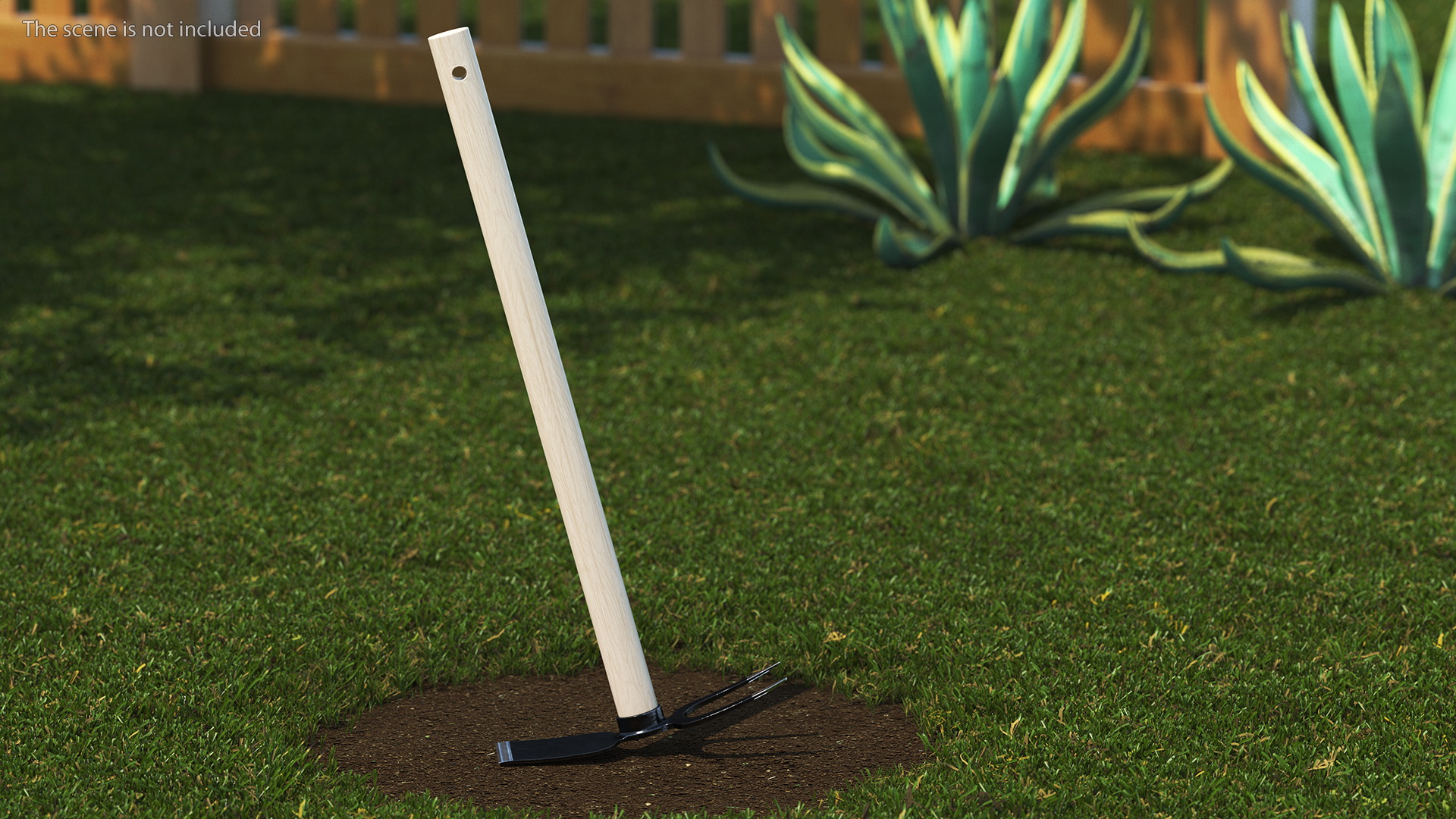 Cultivating Hoe on Wooden Handle 3D