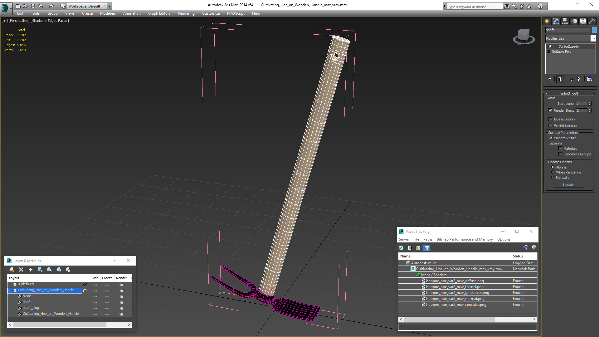 Cultivating Hoe on Wooden Handle 3D