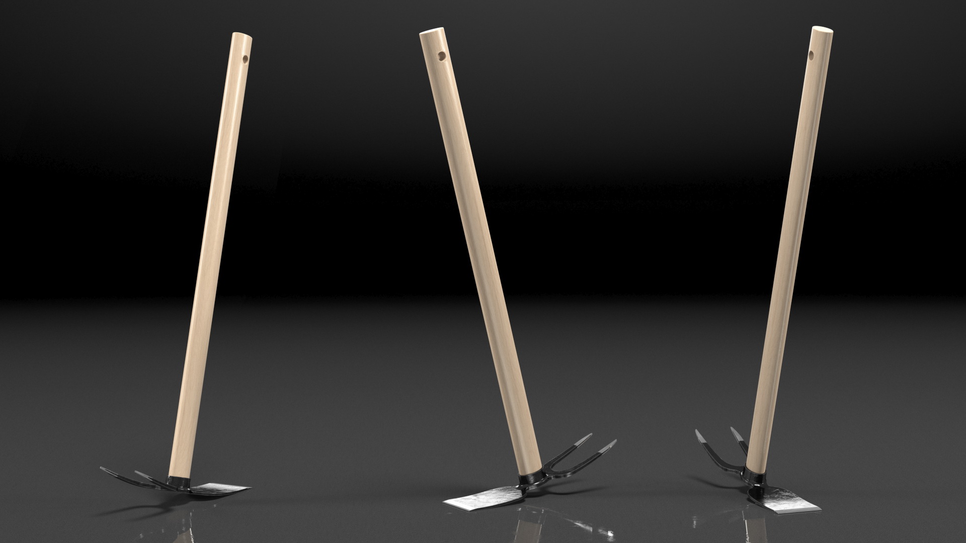 Cultivating Hoe on Wooden Handle 3D