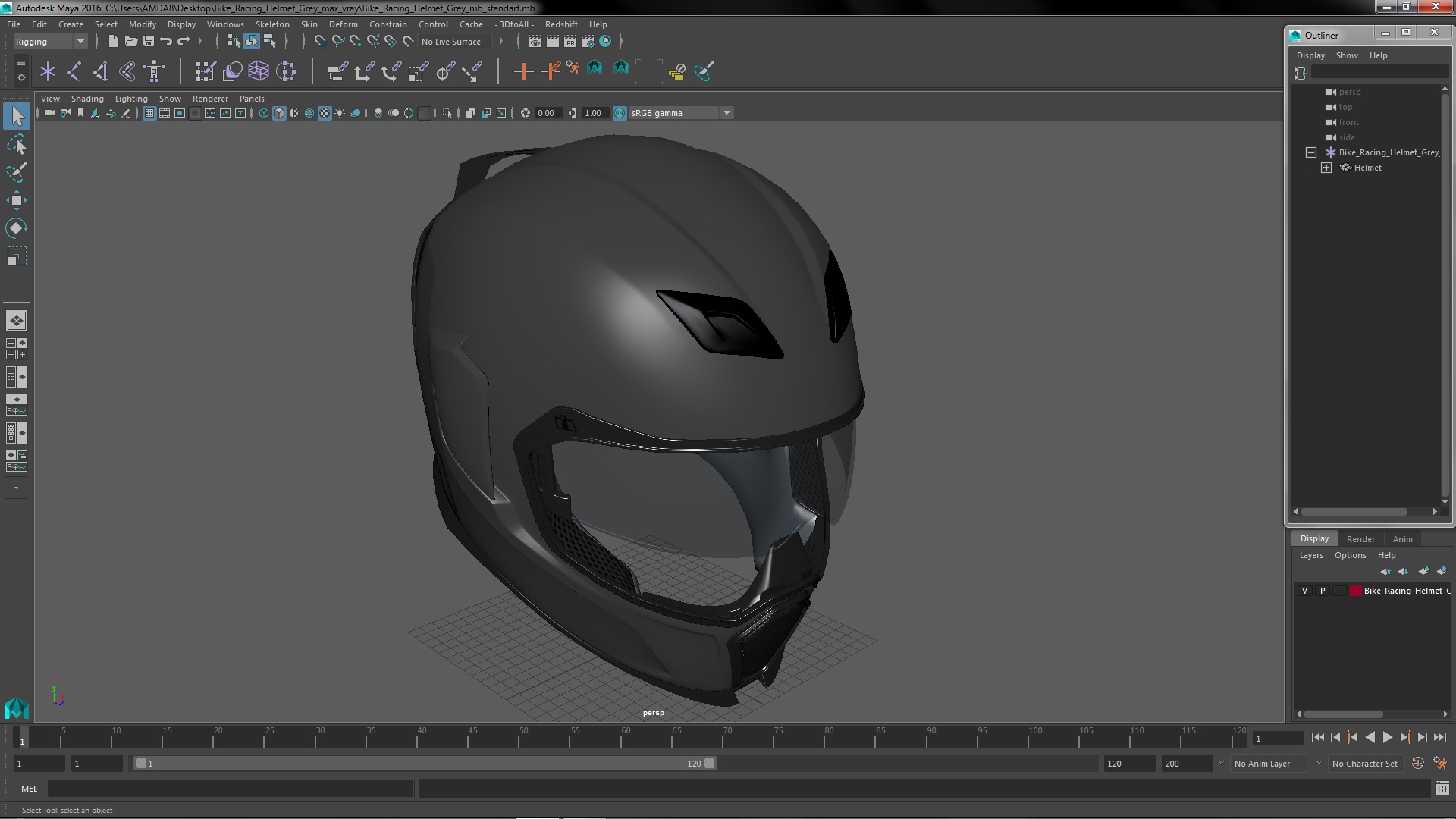 3D Bike Racing Helmet Grey model