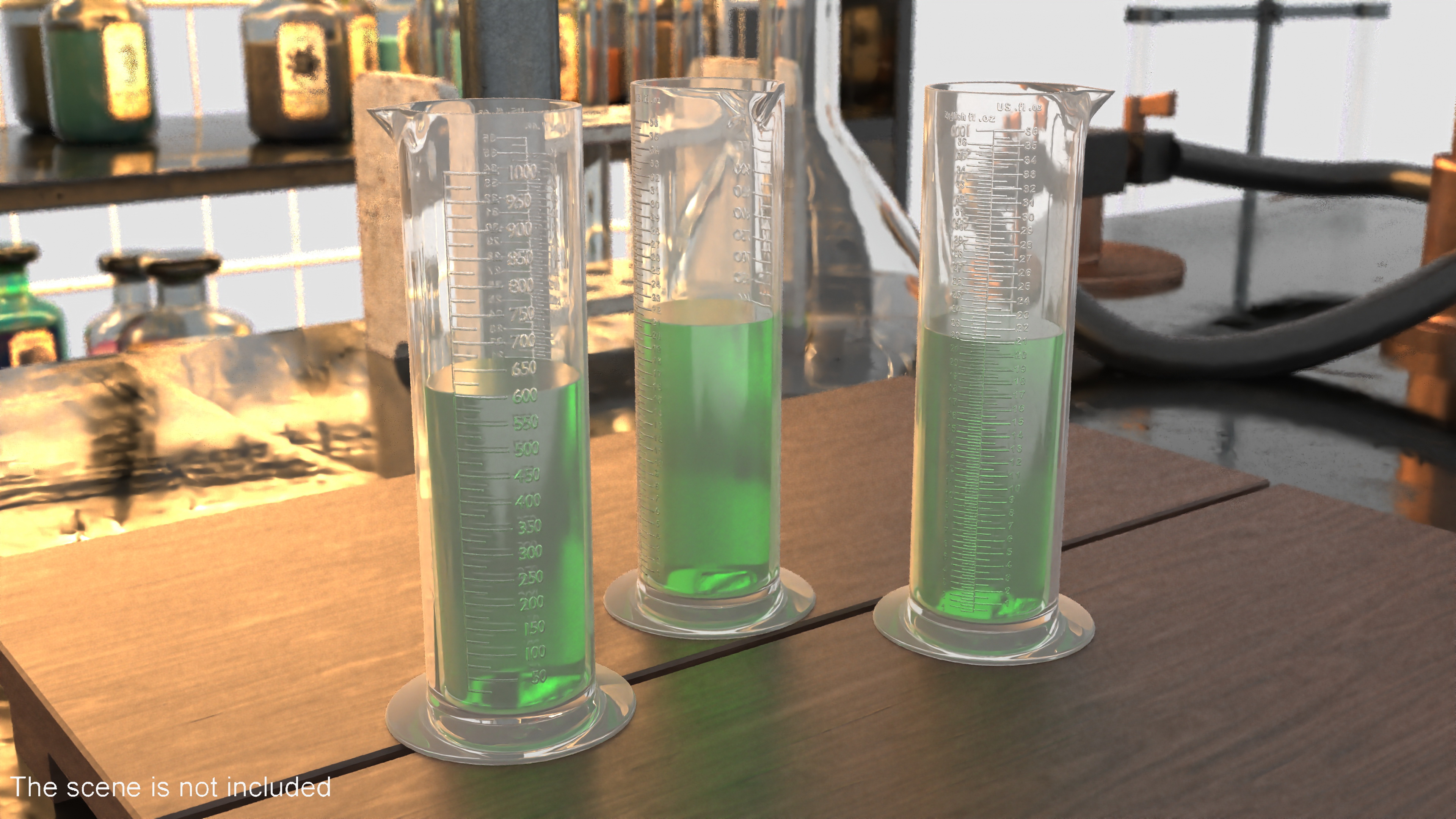 3D Cylinder Laboratory Flask with Green Liquor model