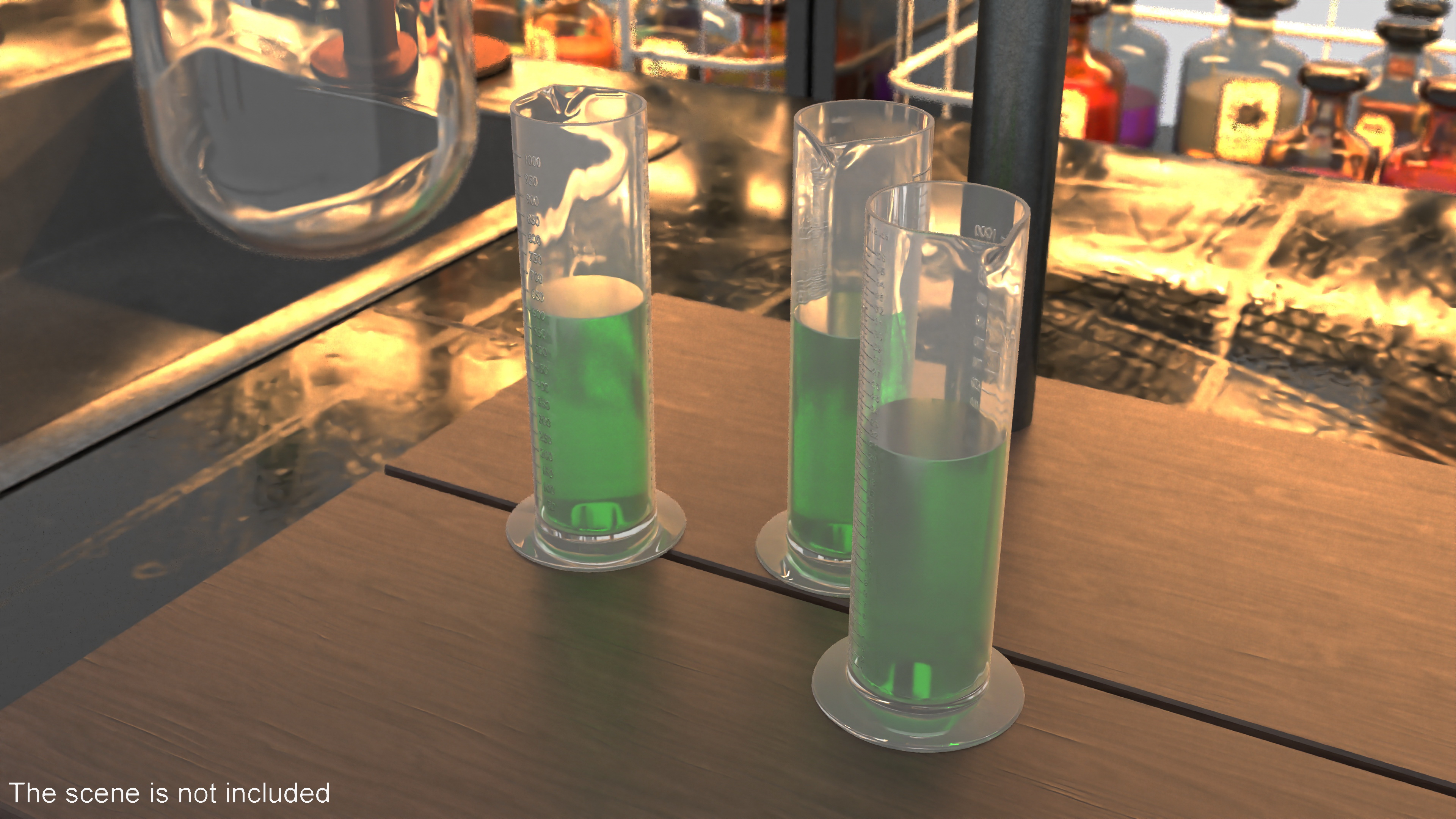 3D Cylinder Laboratory Flask with Green Liquor model