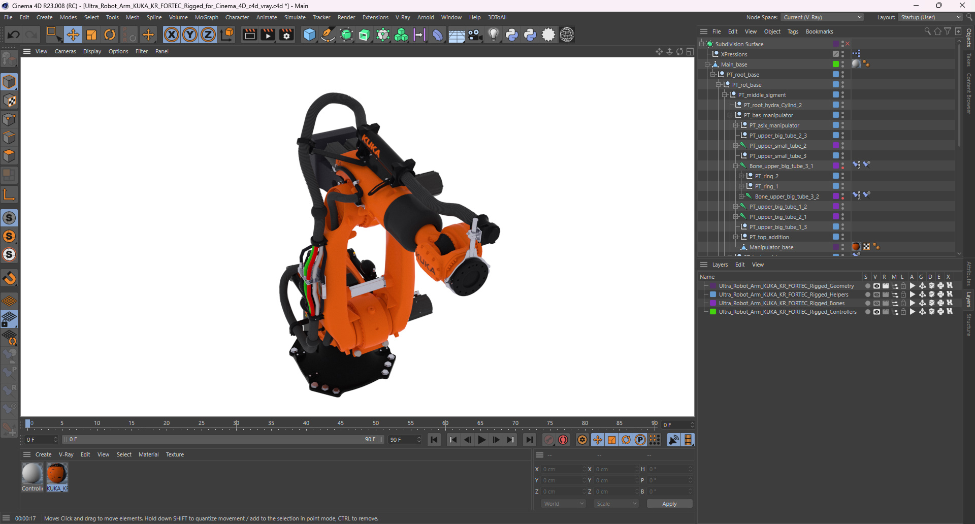 3D Ultra Robot Arm KUKA KR FORTEC Rigged for Cinema 4D