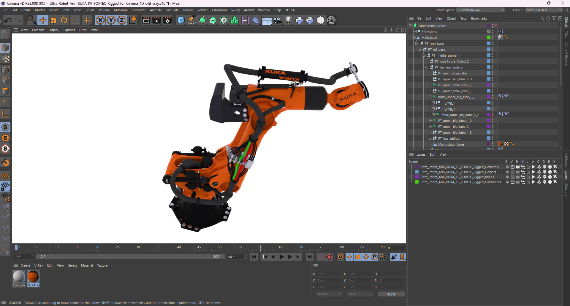 3D Ultra Robot Arm KUKA KR FORTEC Rigged for Cinema 4D