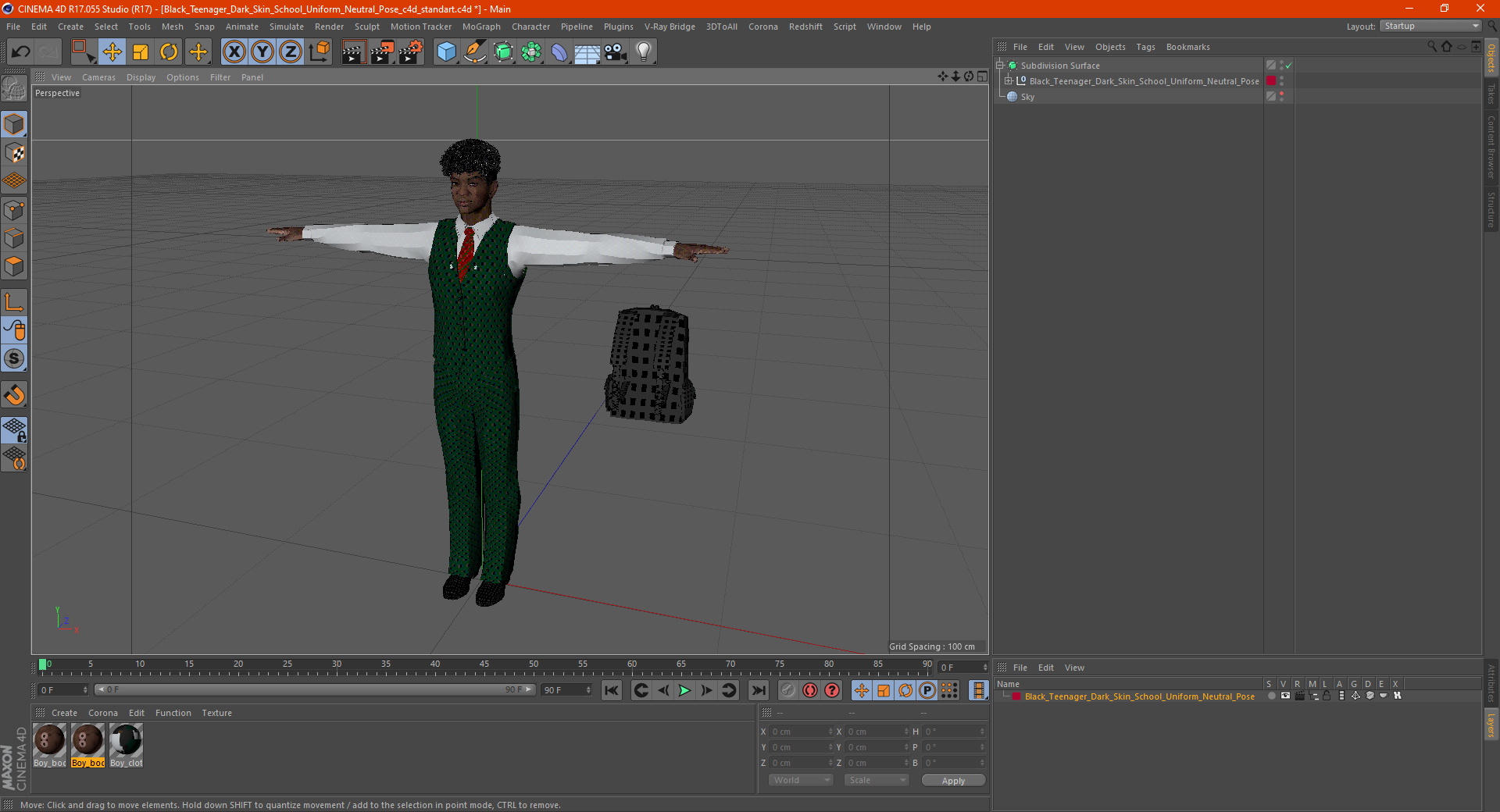 Black Teenager Dark Skin School Uniform Neutral Pose 3D