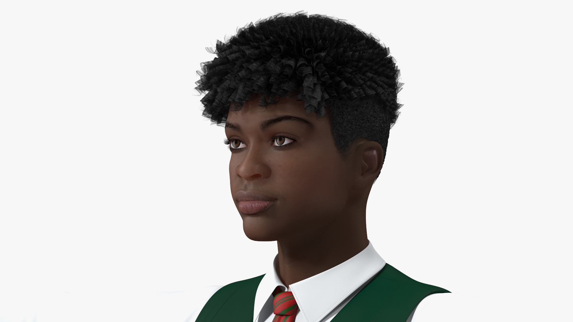 Black Teenager Dark Skin School Uniform Neutral Pose 3D