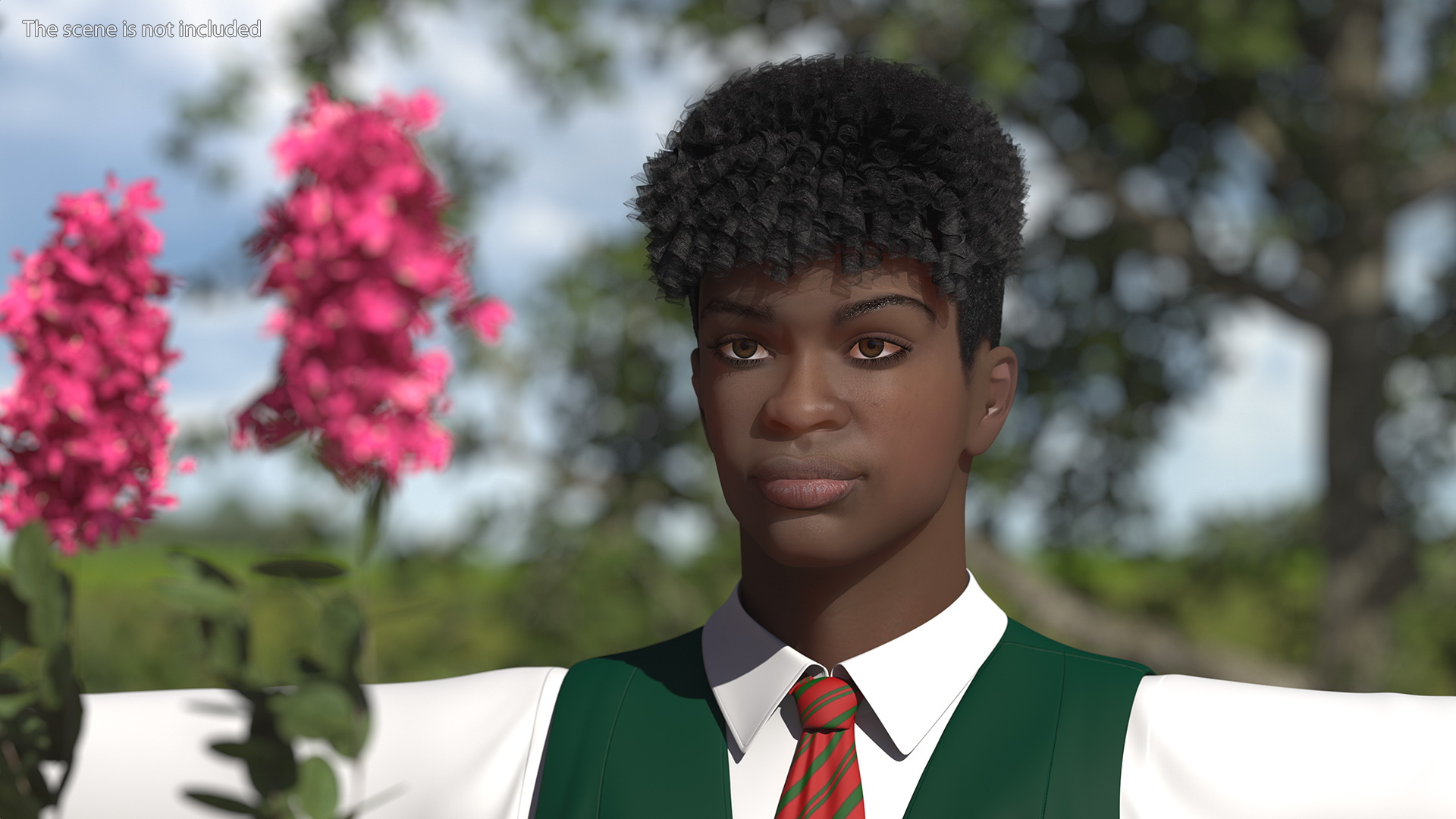 Black Teenager Dark Skin School Uniform Neutral Pose 3D