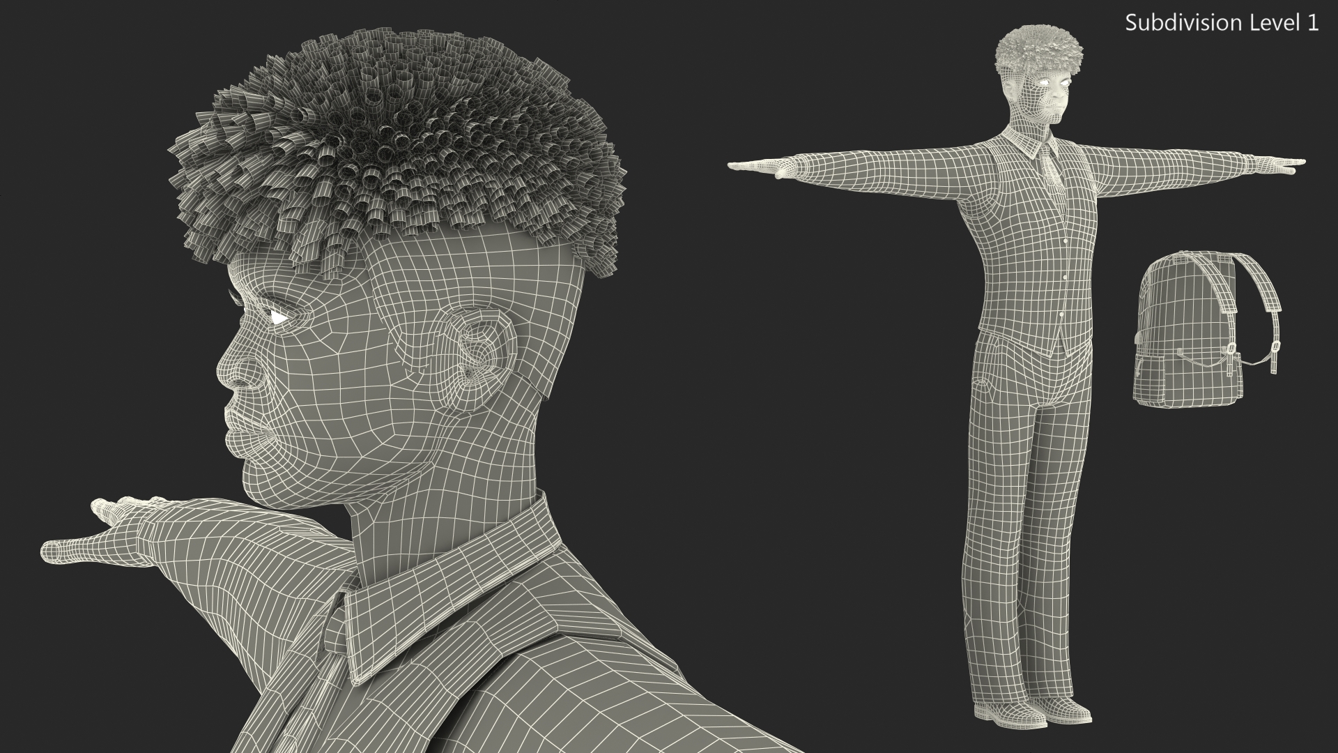 Black Teenager Dark Skin School Uniform Neutral Pose 3D