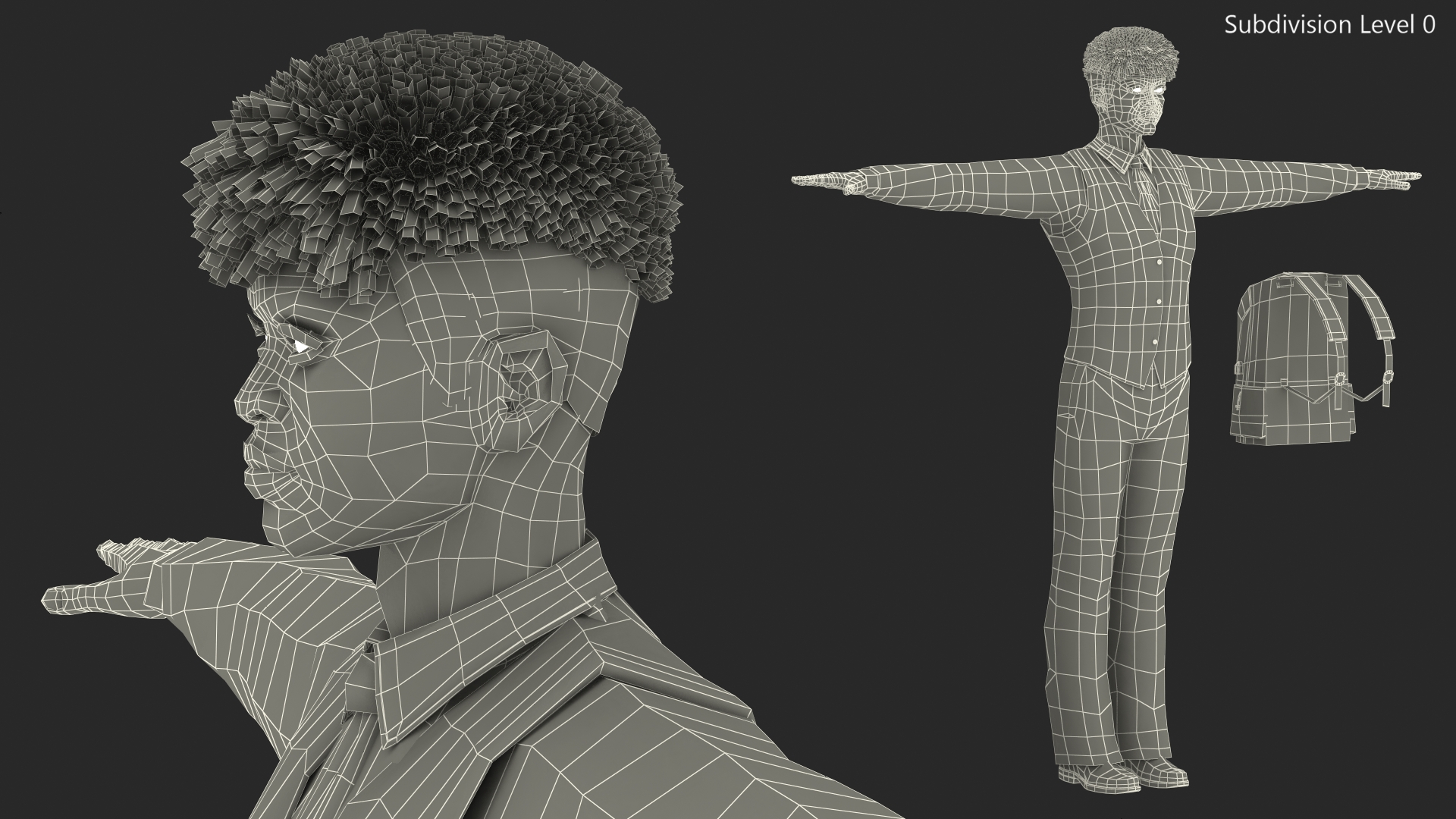 Black Teenager Dark Skin School Uniform Neutral Pose 3D