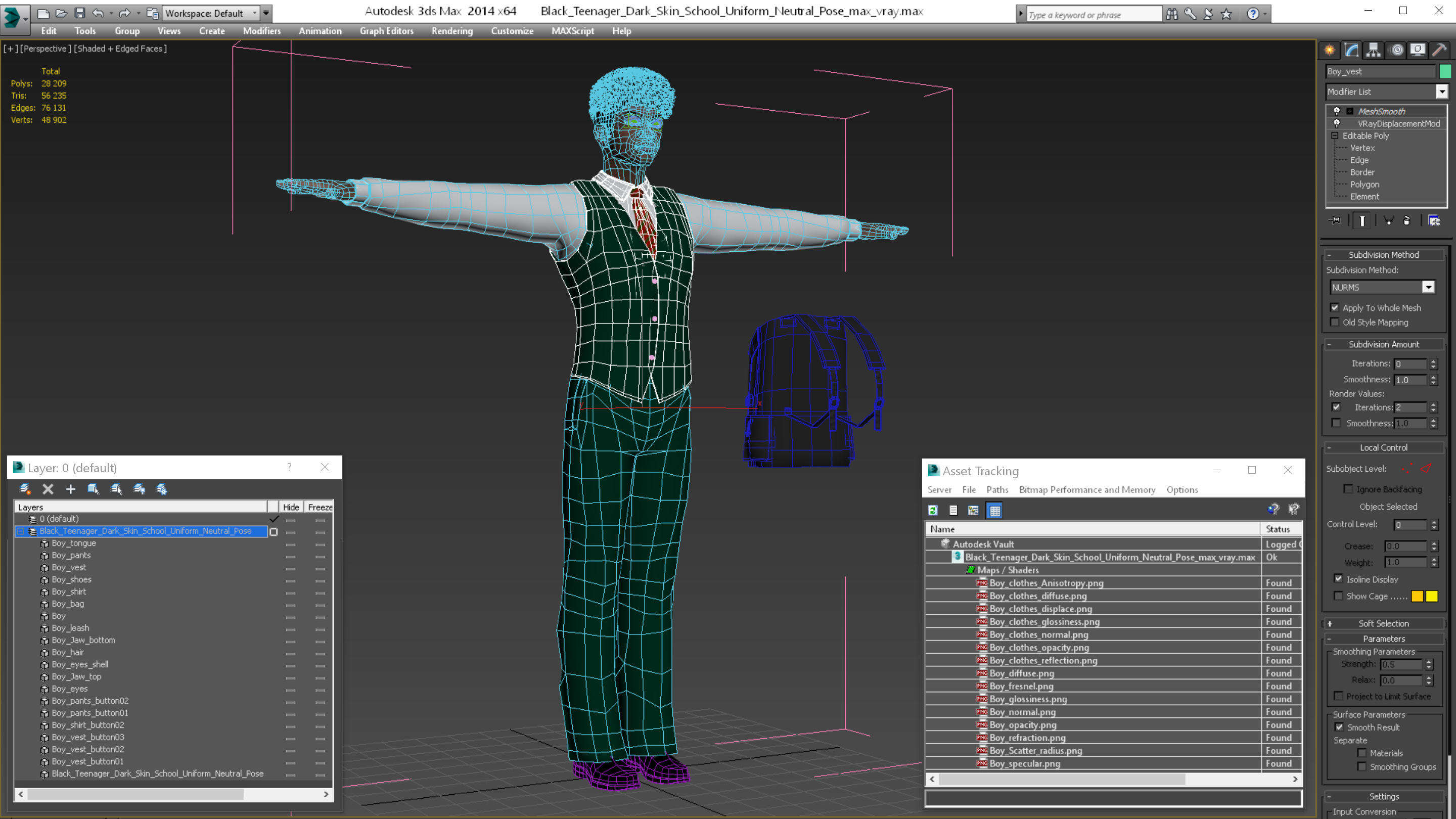 Black Teenager Dark Skin School Uniform Neutral Pose 3D