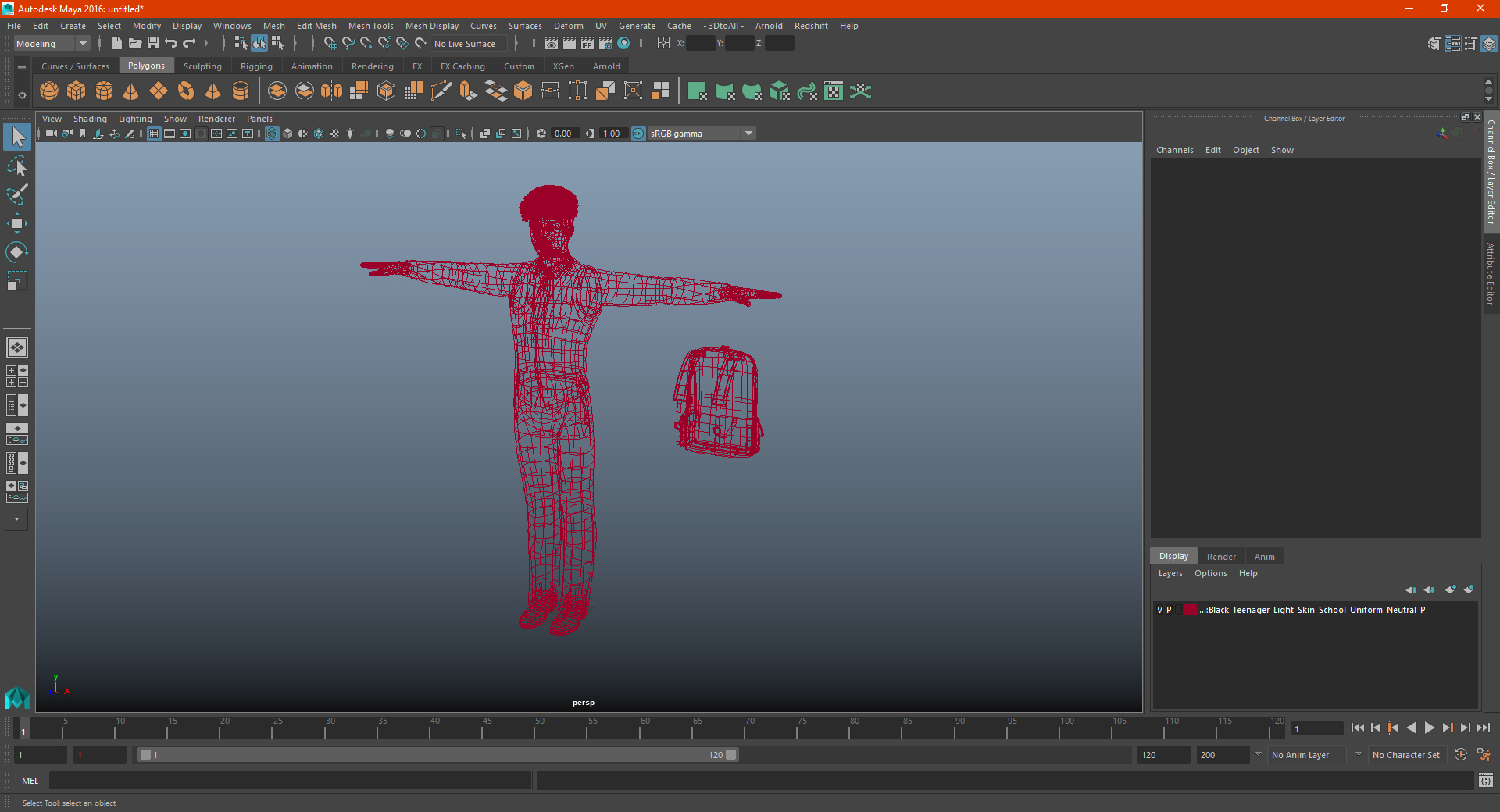 Black Teenager Dark Skin School Uniform Neutral Pose 3D