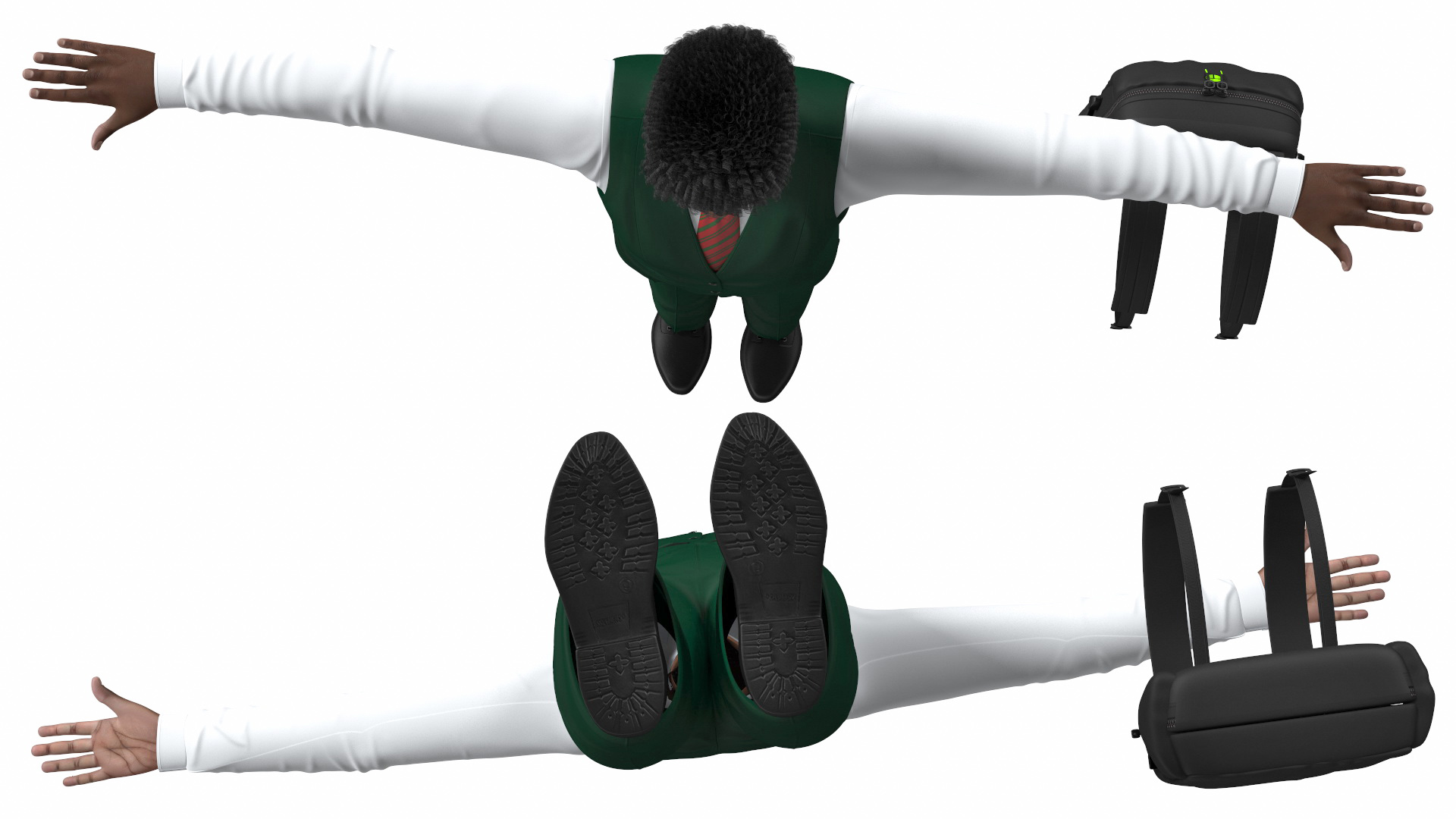 Black Teenager Dark Skin School Uniform Neutral Pose 3D