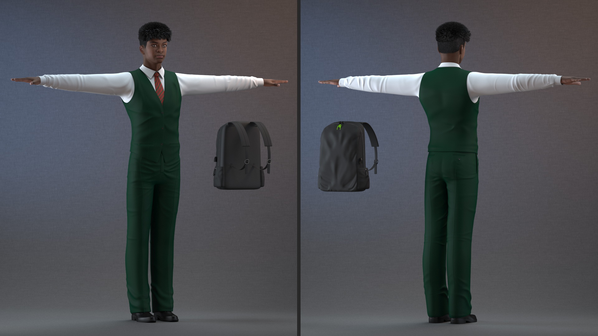 Black Teenager Dark Skin School Uniform Neutral Pose 3D
