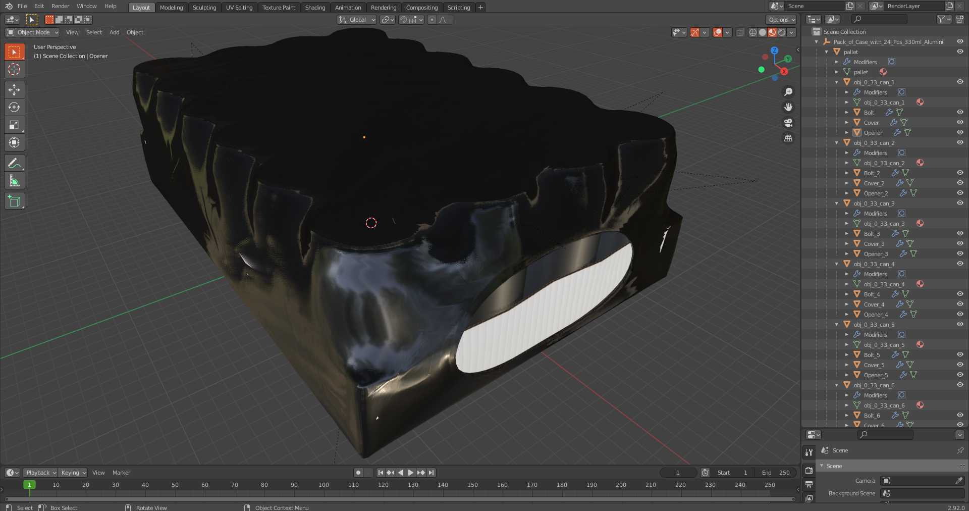 3D Pack of Case with 24 Pcs 330ml Aluminium Cans Black