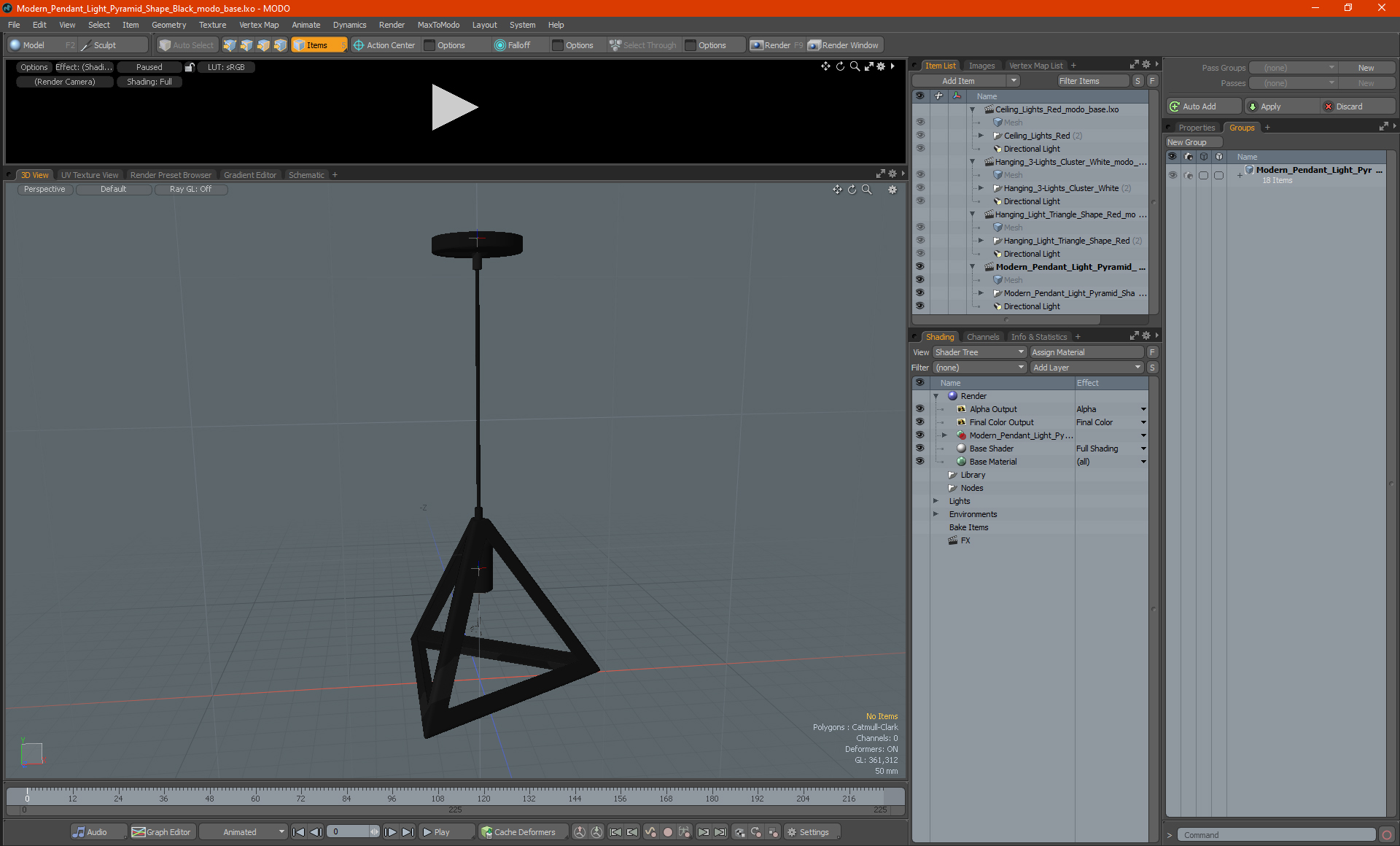 3D model Modern Pendant Light Pyramid Shape Black