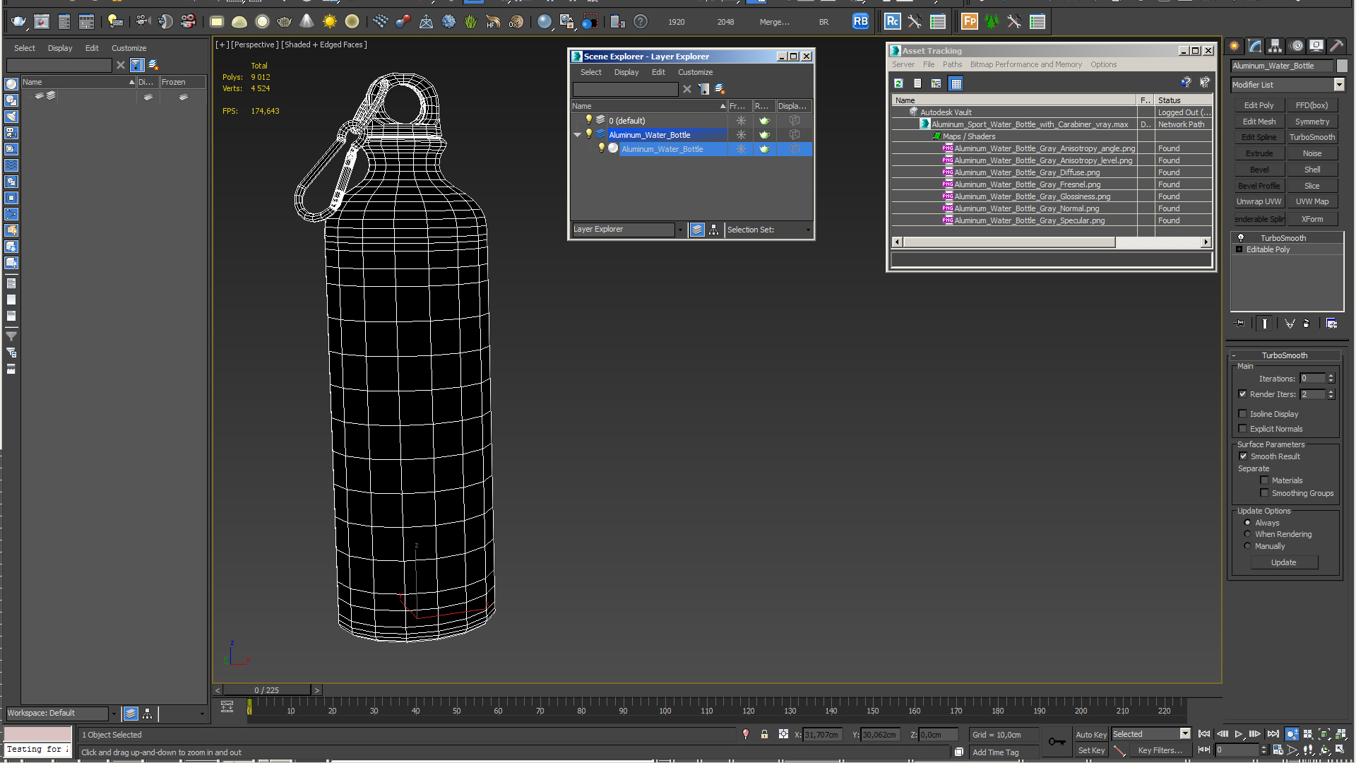 Aluminum Sport Water Bottle with Carabiner 3D