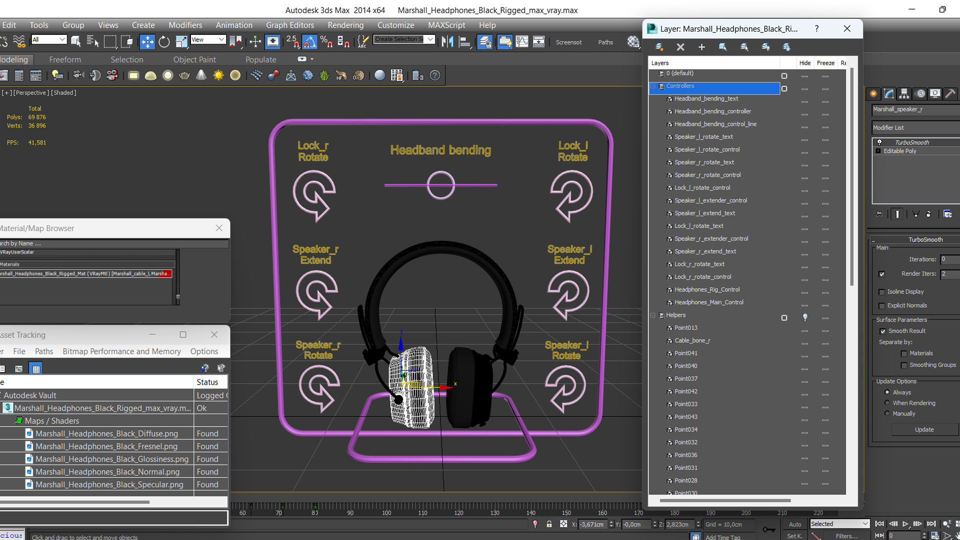 Marshall Headphones Black Rigged 3D