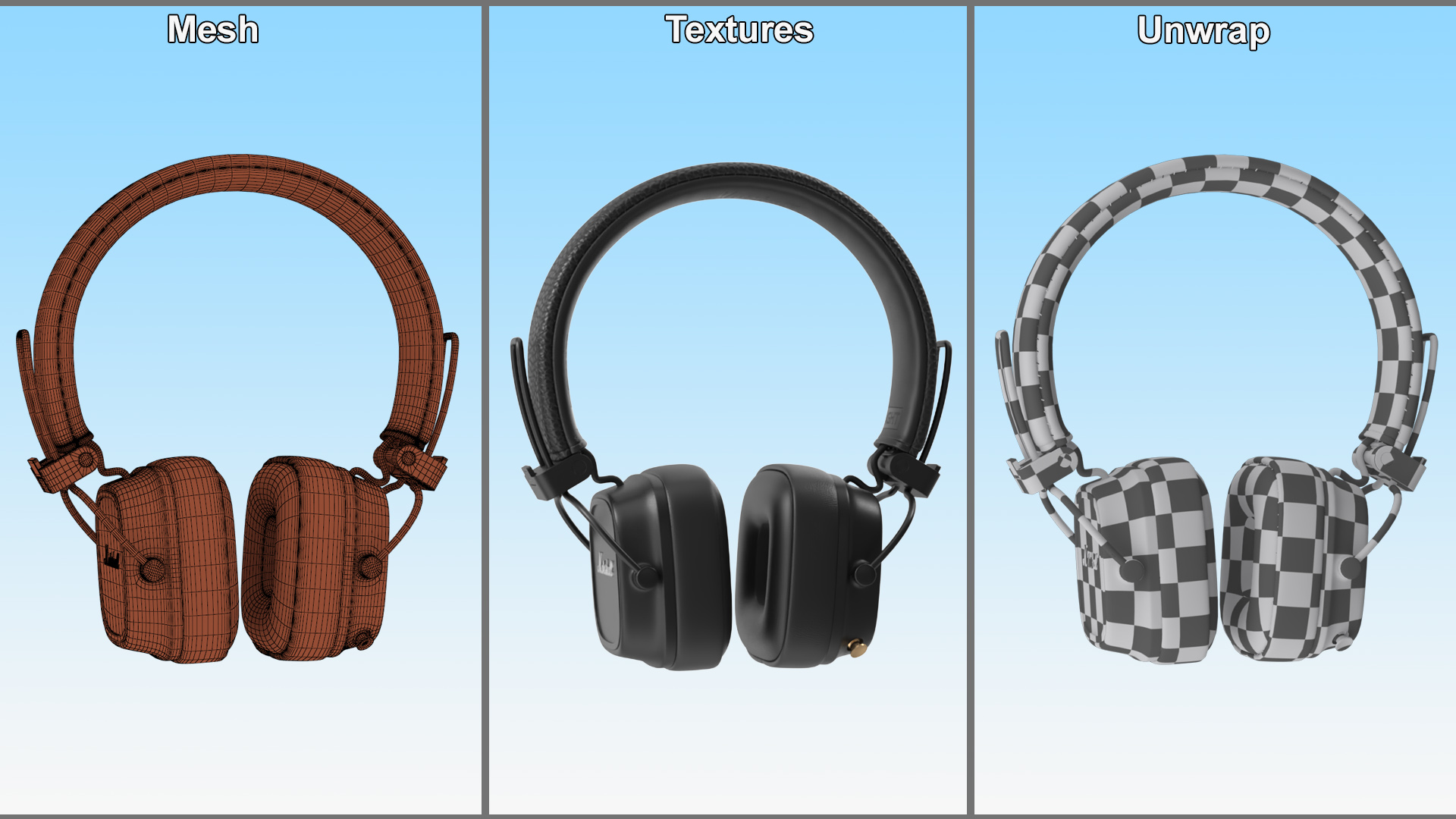 Marshall Headphones Black Rigged 3D