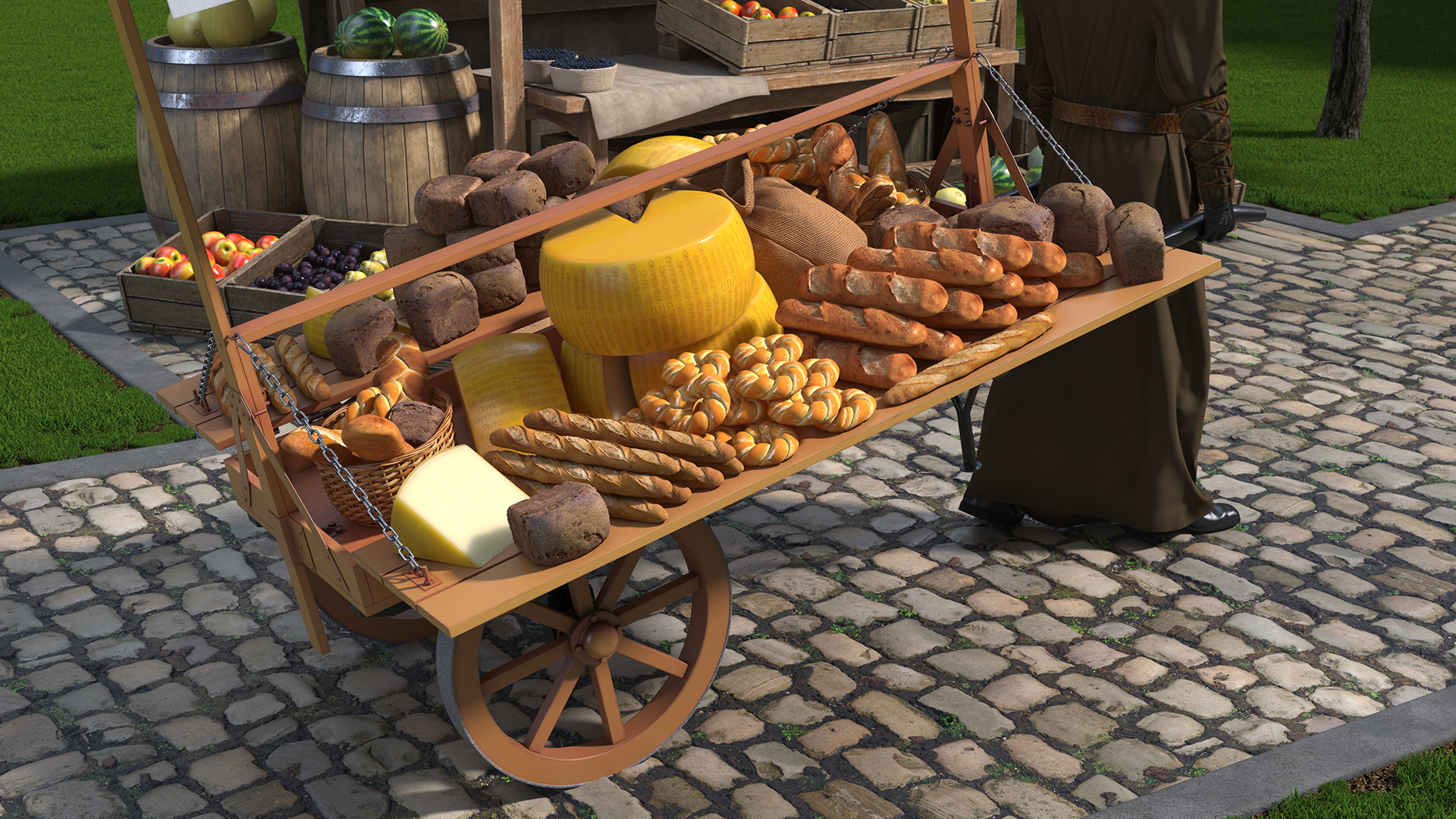 3D model Medieval Trader with Cart