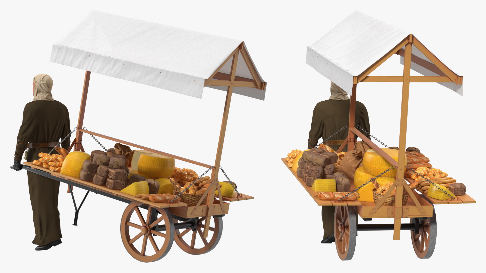 3D model Medieval Trader with Cart