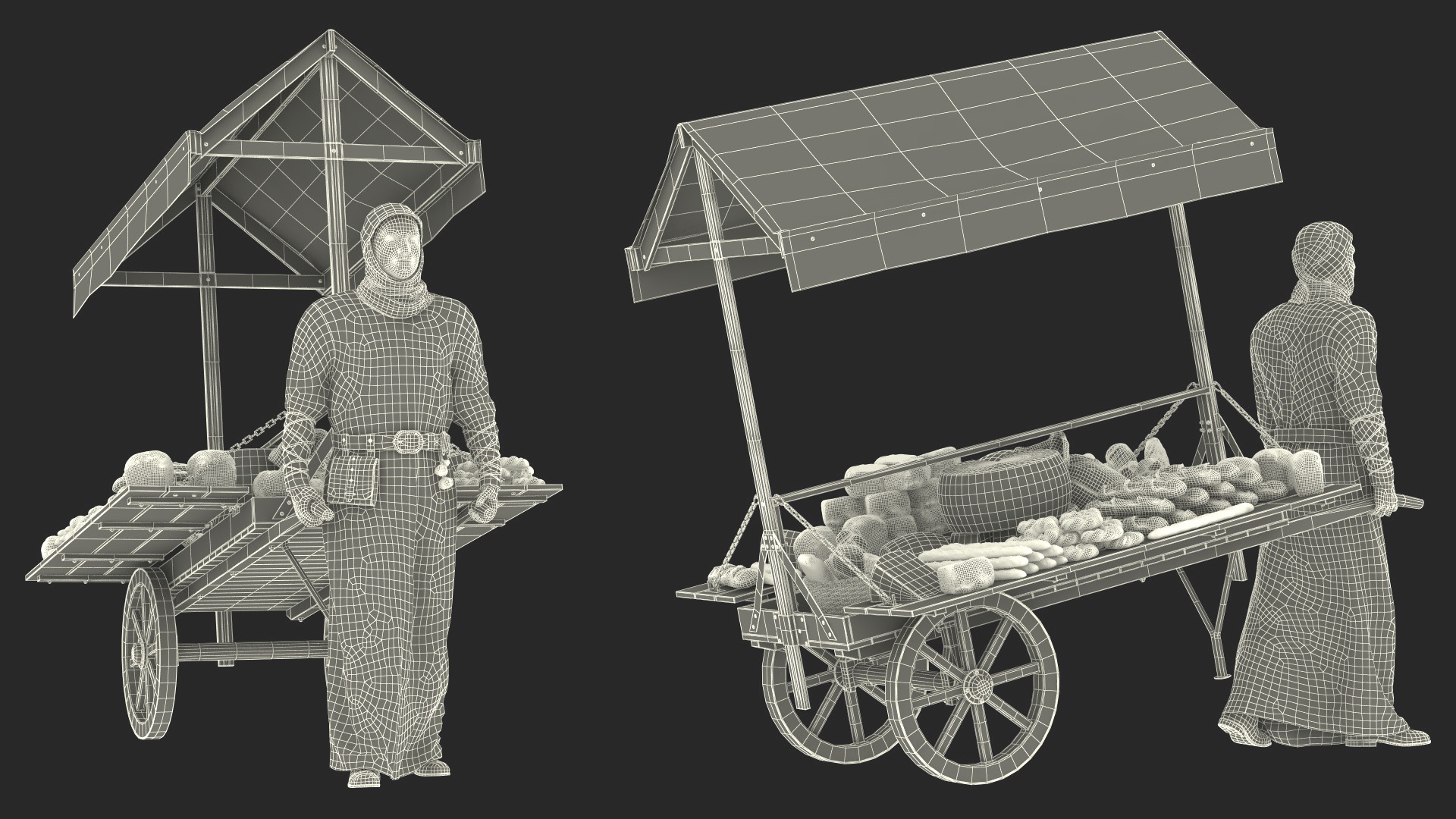 3D model Medieval Trader with Cart
