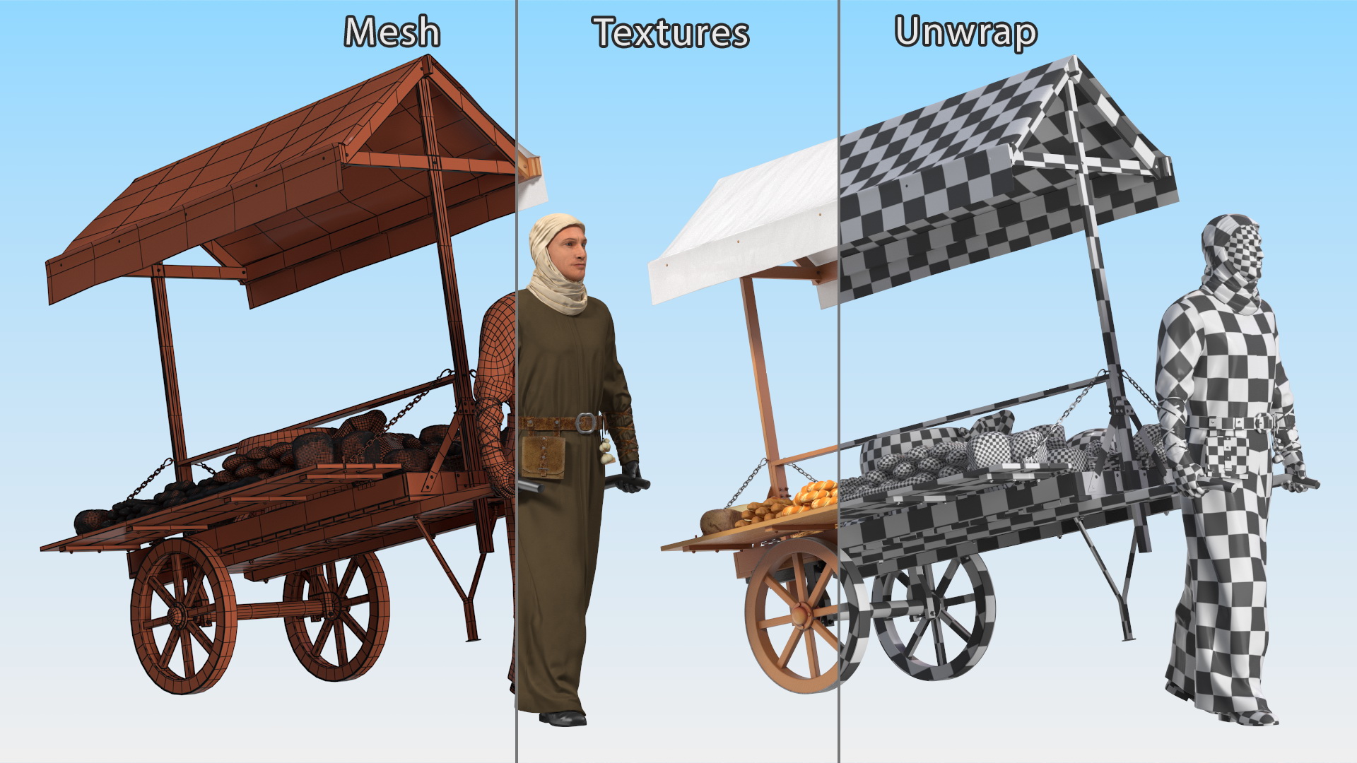 3D model Medieval Trader with Cart