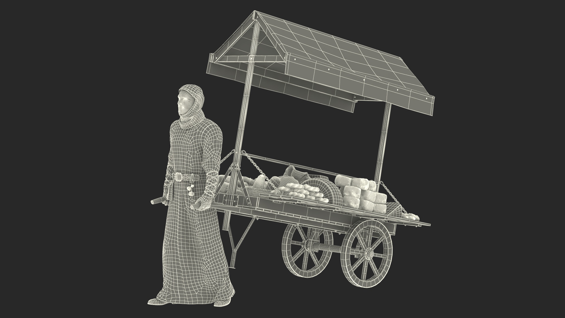 3D model Medieval Trader with Cart