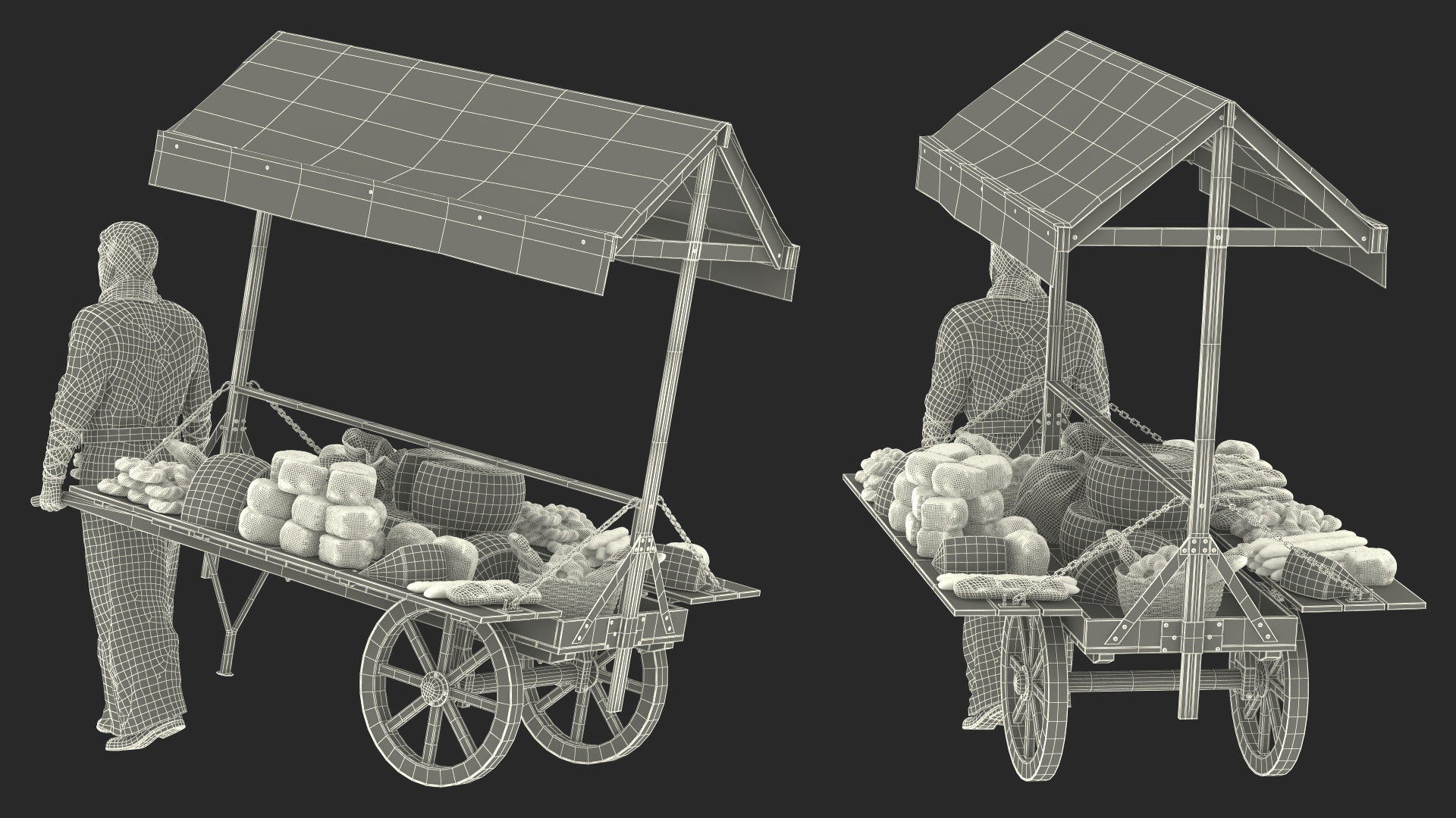 3D model Medieval Trader with Cart