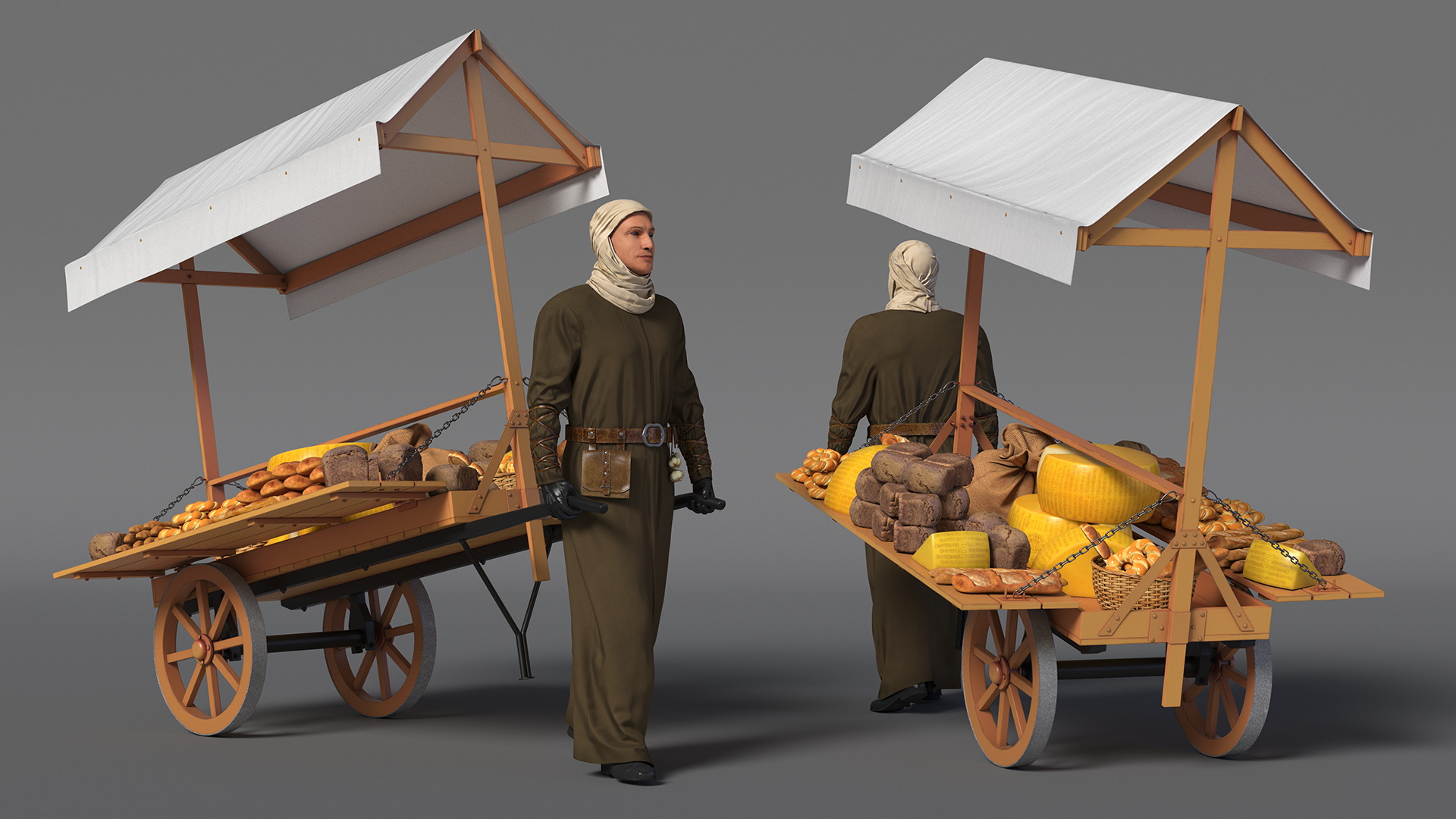 3D model Medieval Trader with Cart