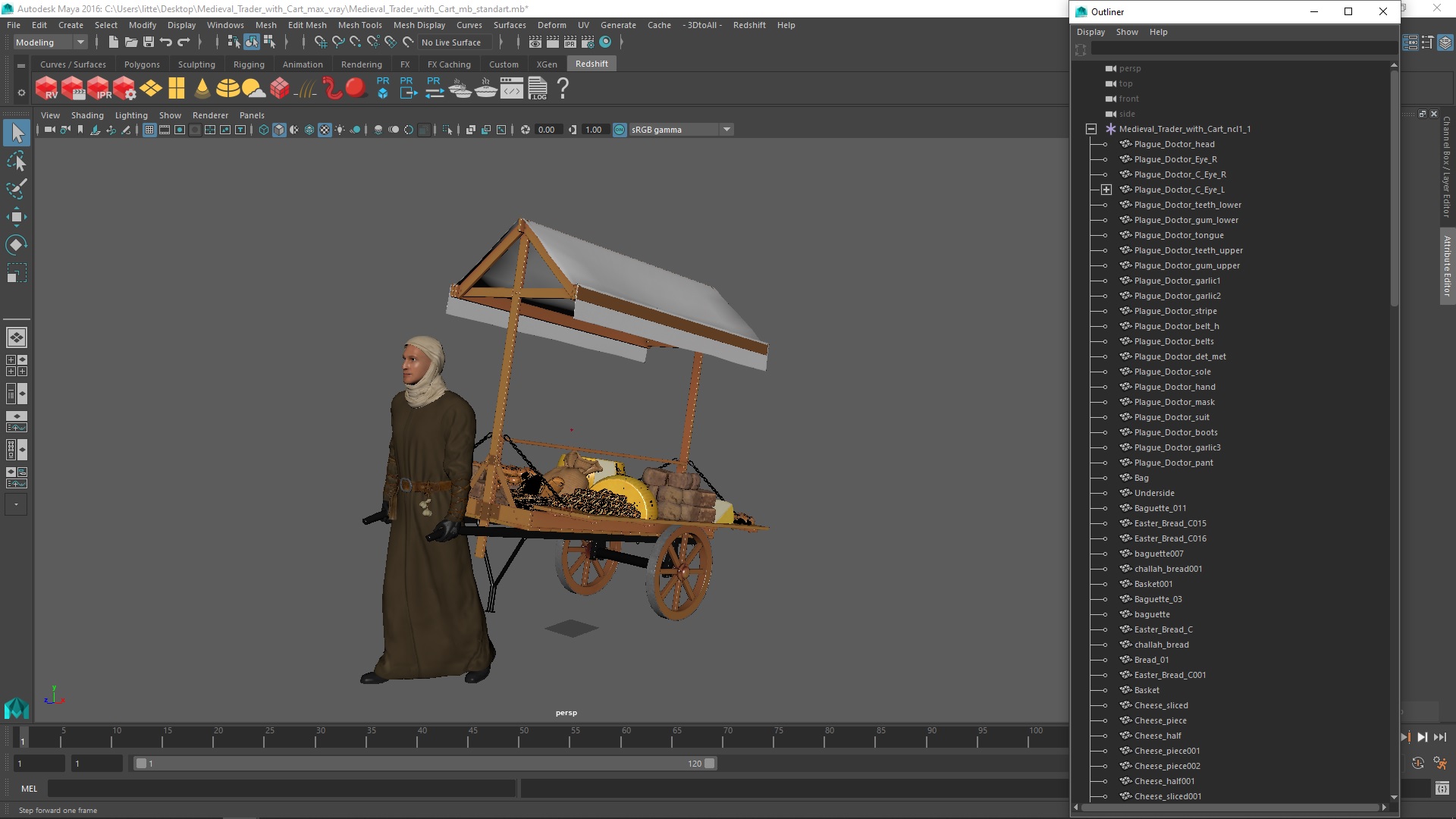 3D model Medieval Trader with Cart