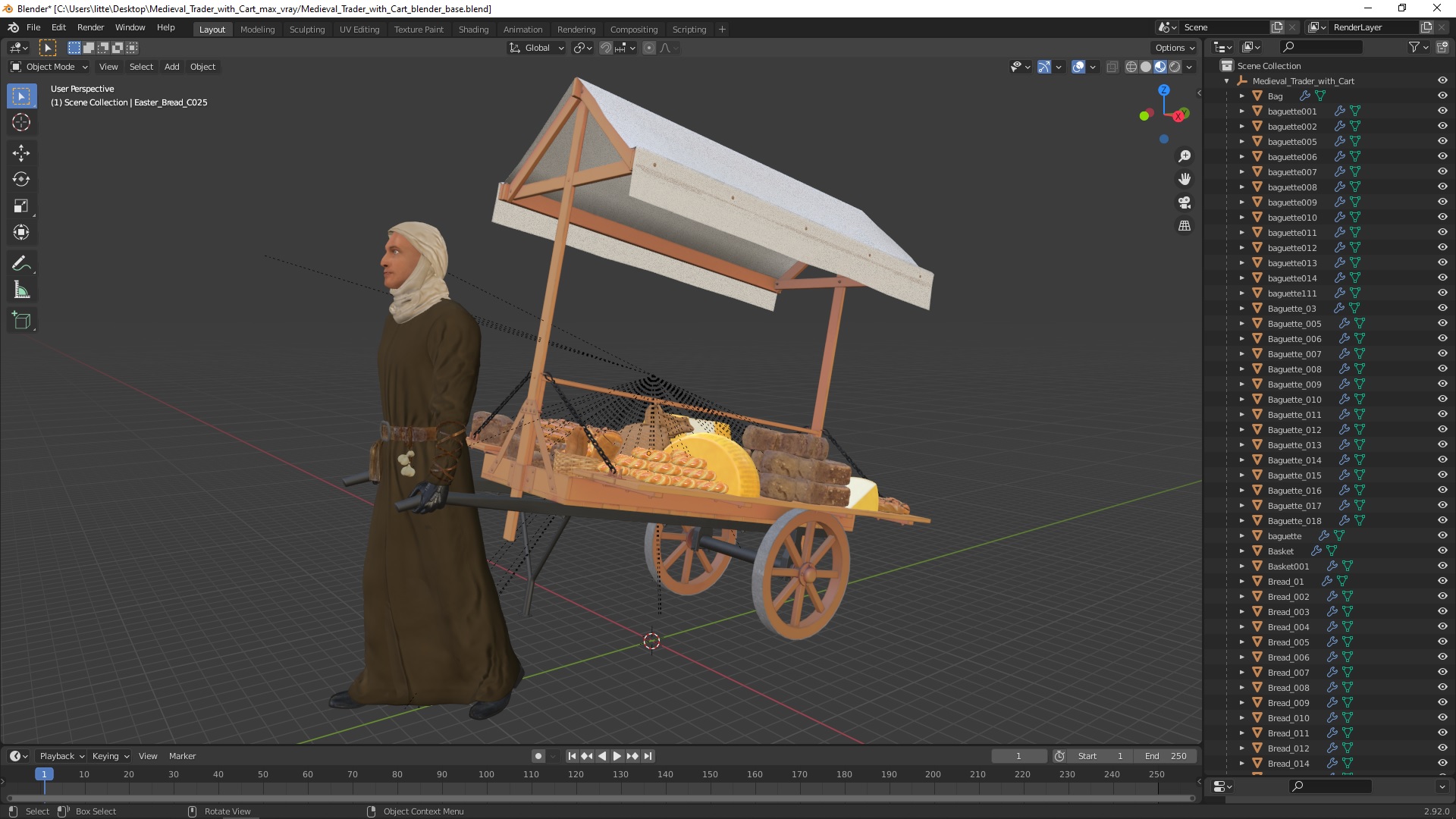 3D model Medieval Trader with Cart