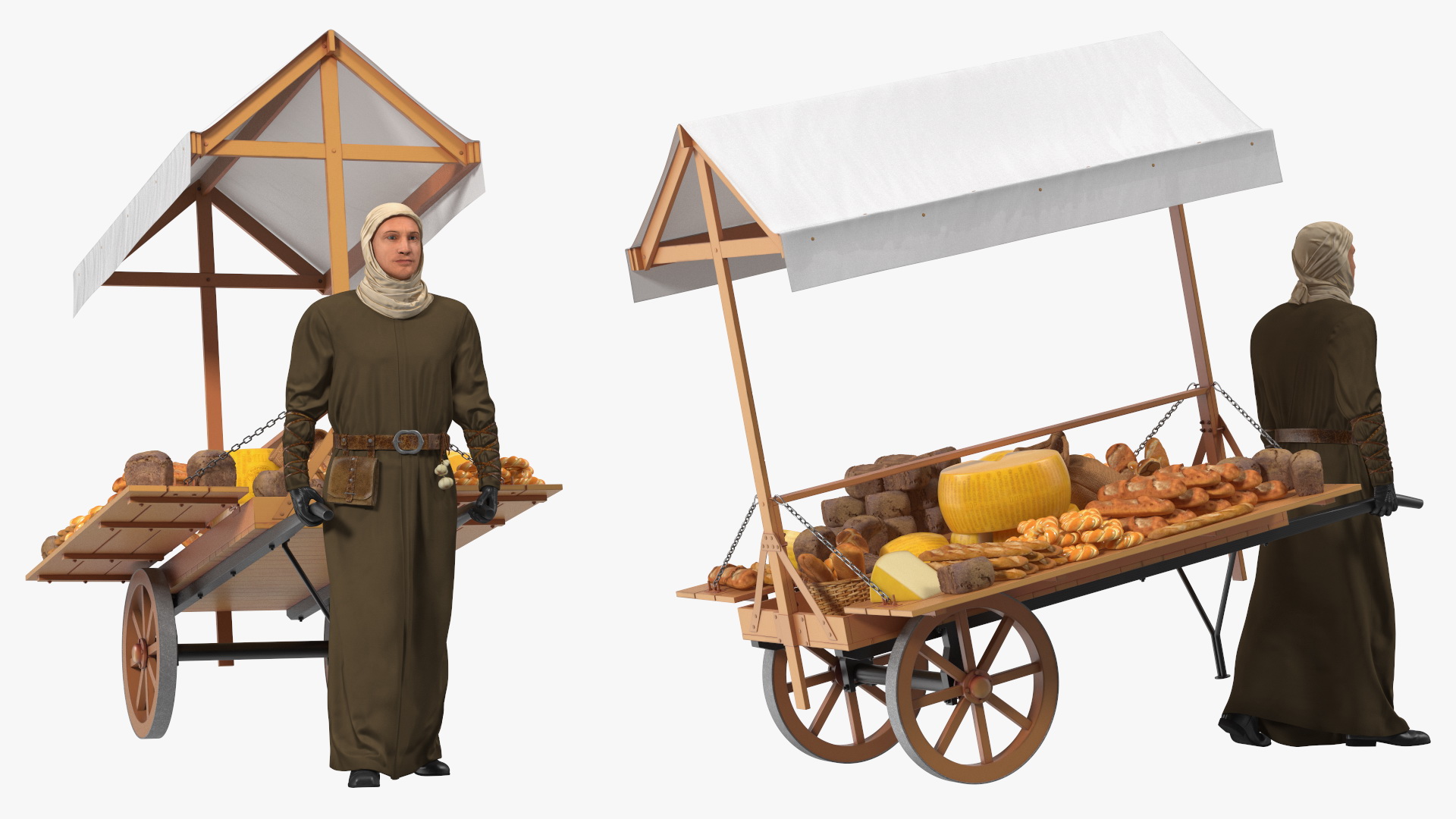 3D model Medieval Trader with Cart