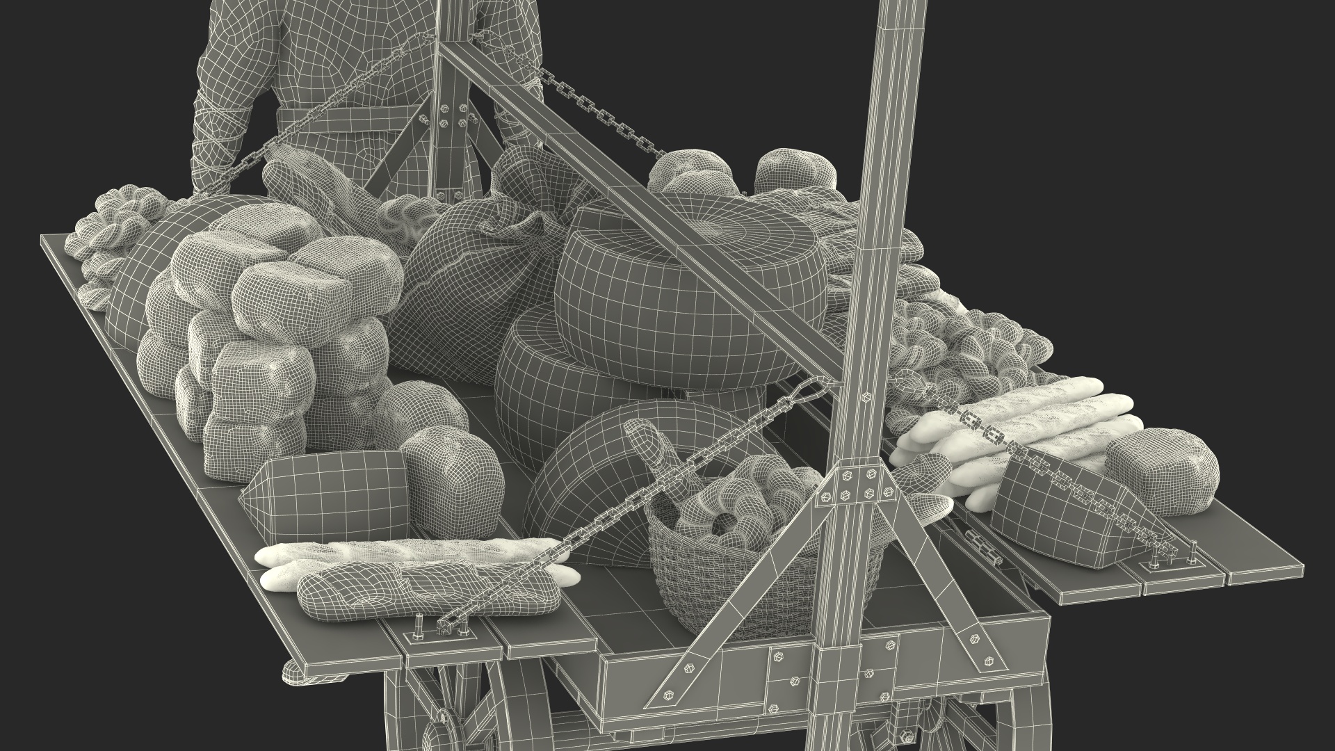3D model Medieval Trader with Cart