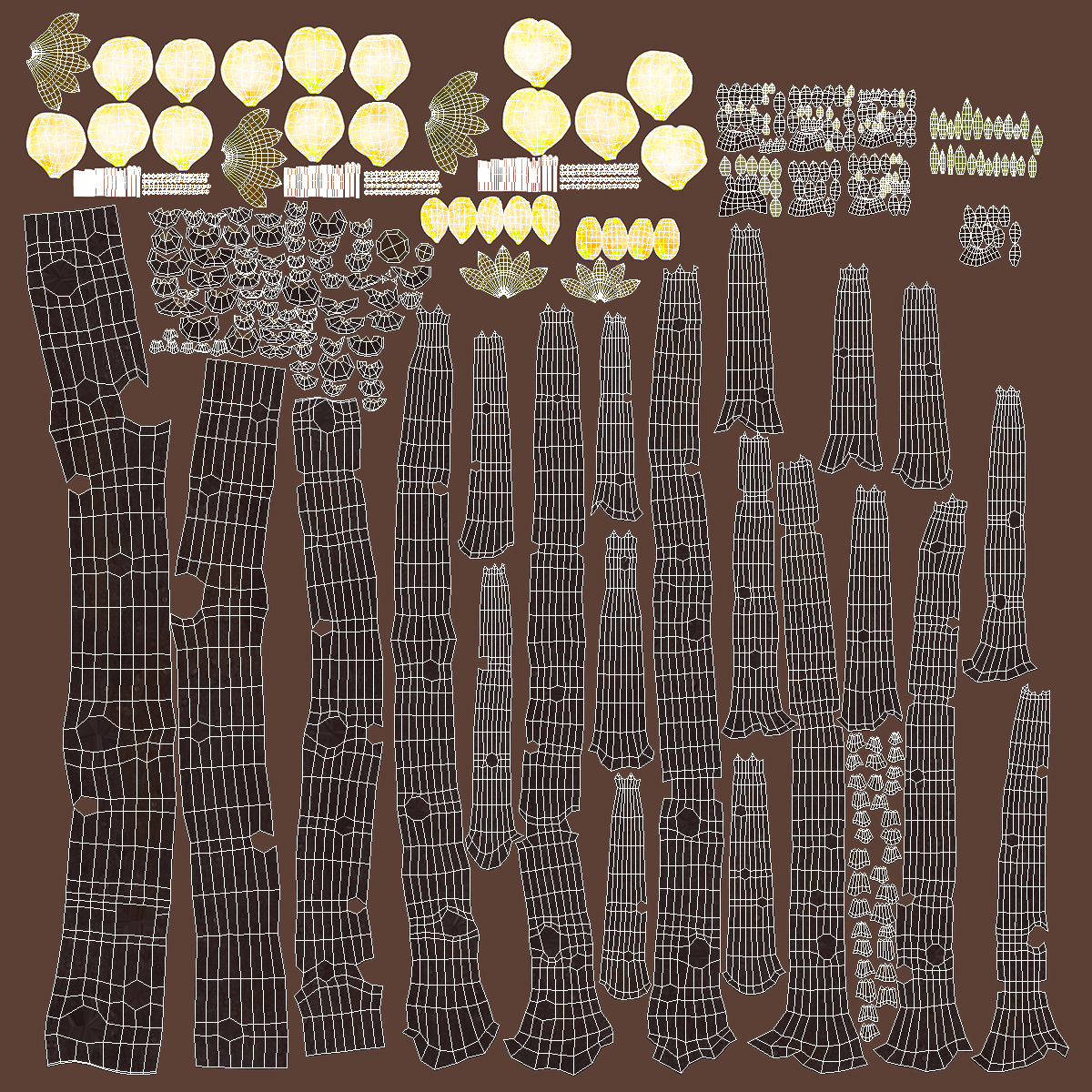 3D Yellow Cherry Blossom Branch model