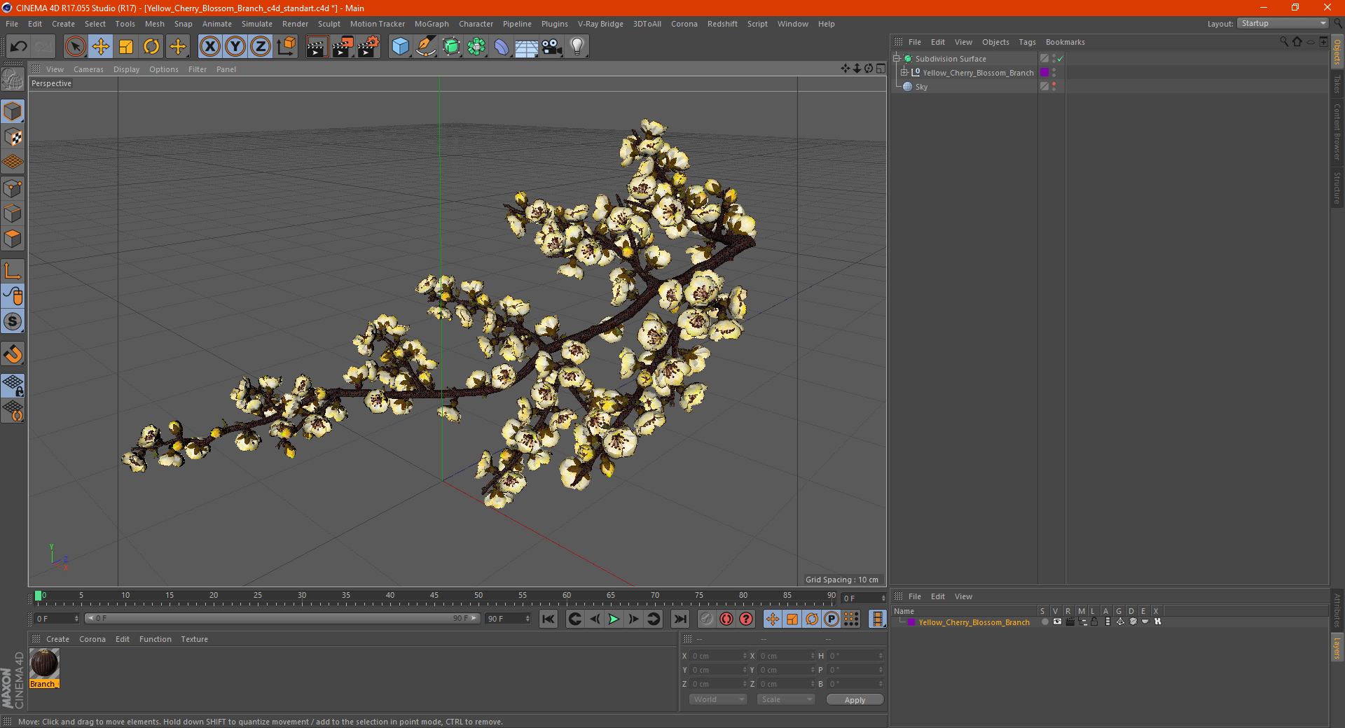3D Yellow Cherry Blossom Branch model