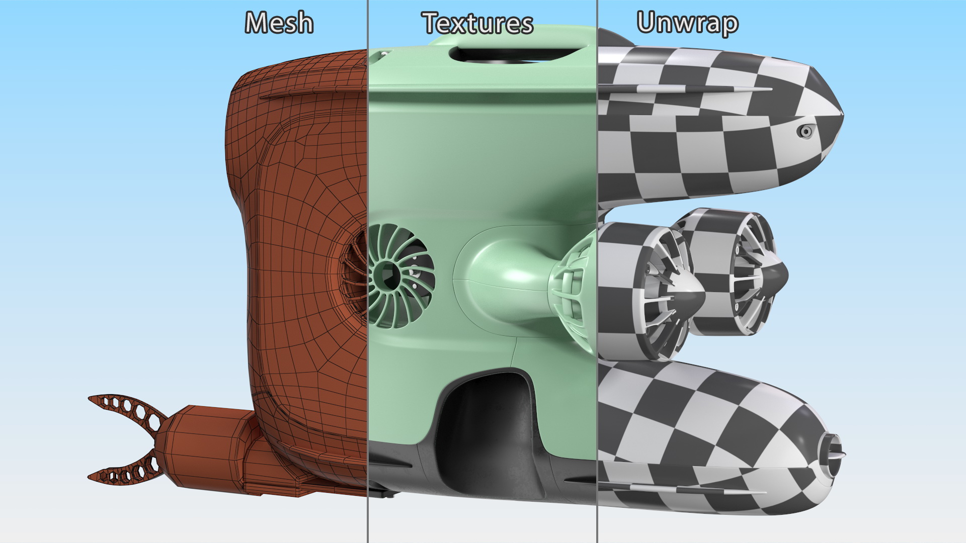 Underwater ROV with Gripper Hand Rigged 3D model