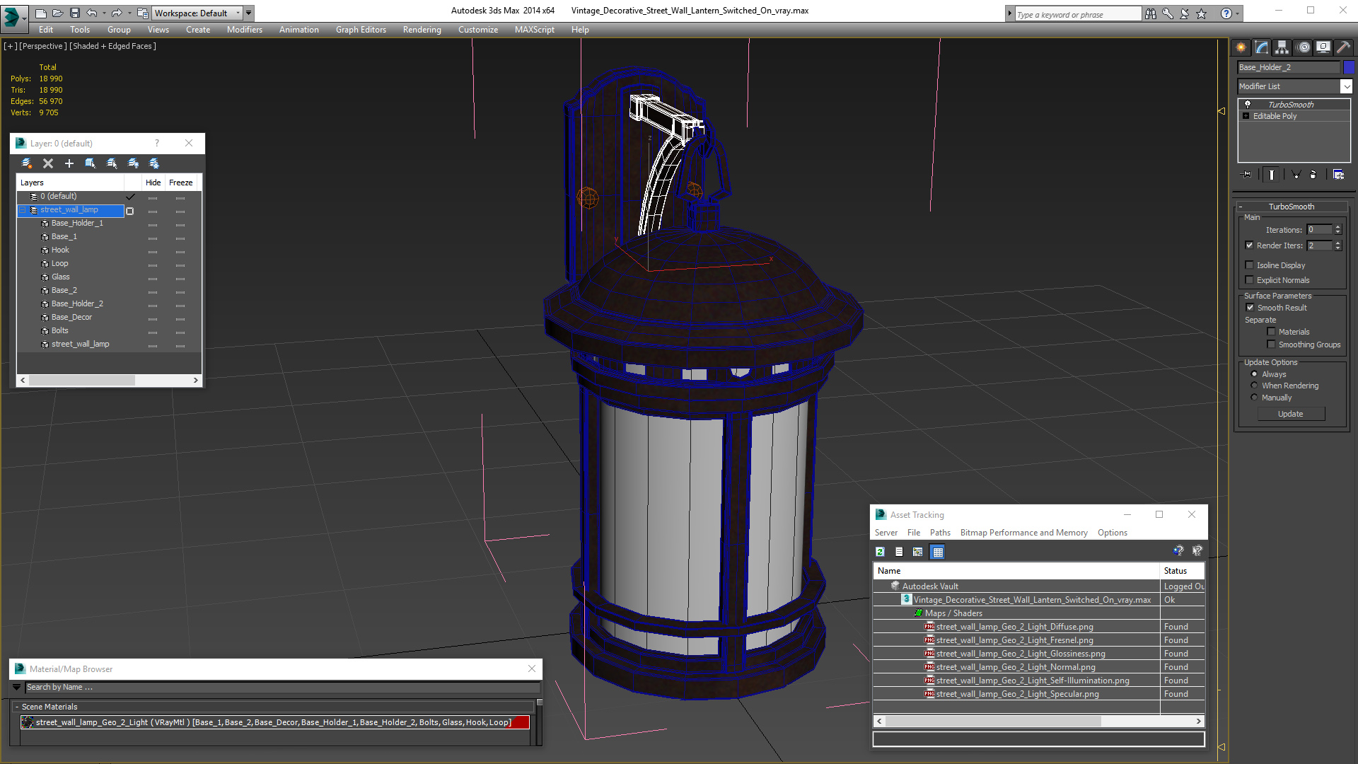 3D model Vintage Decorative Street Wall Lantern Switched On