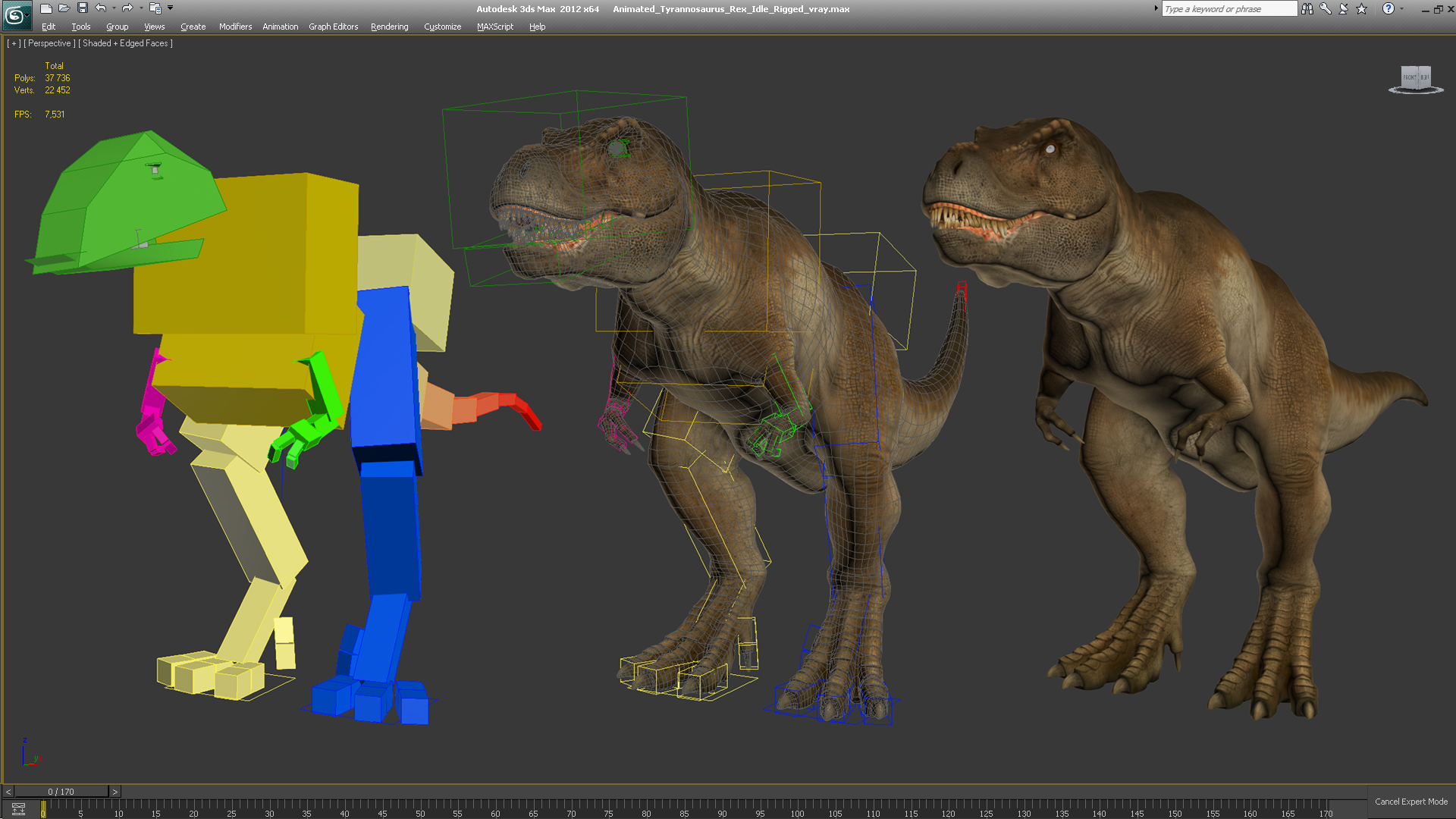3D Animated Tyrannosaurus Rex Waiting Rigged