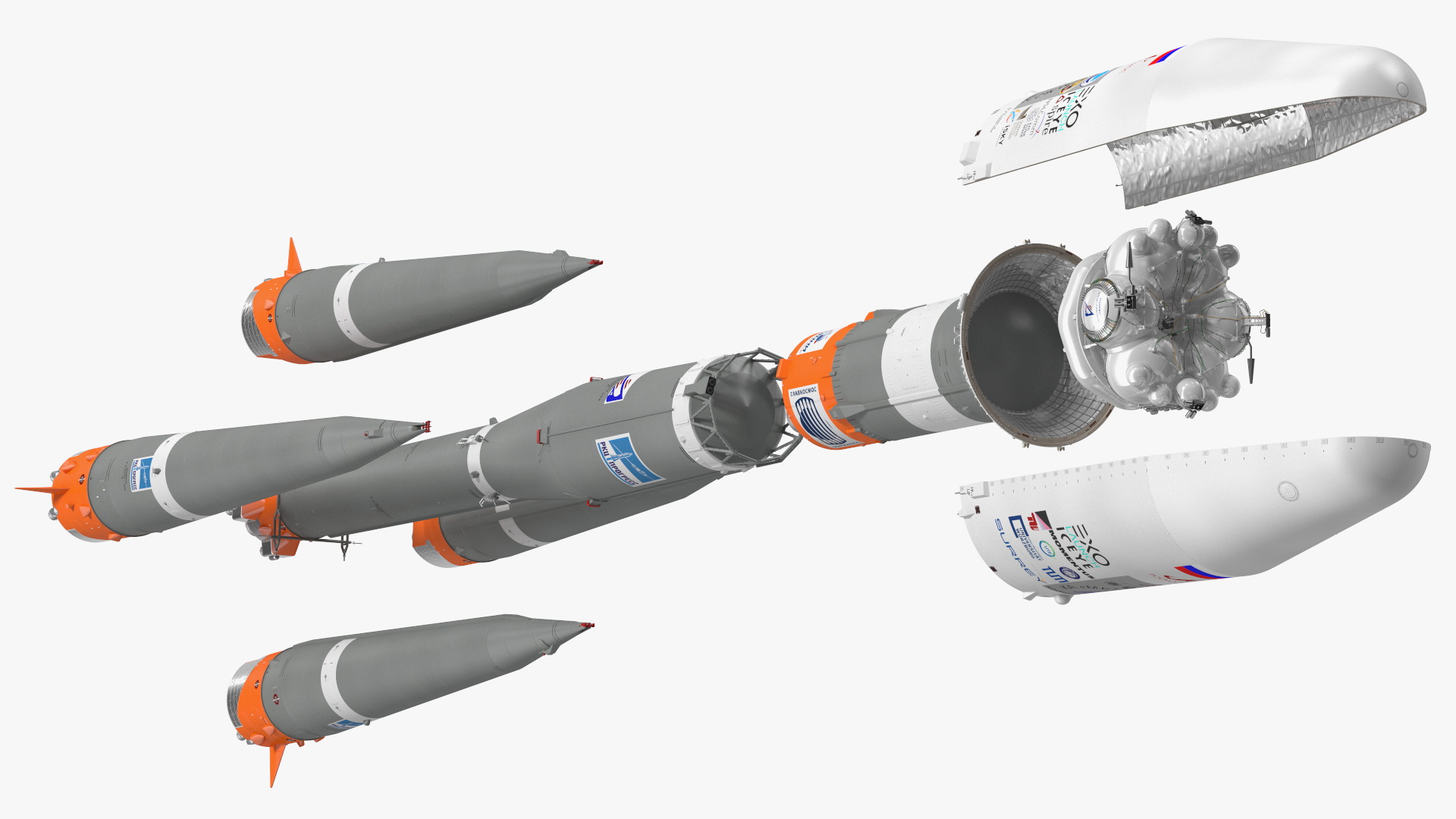 3D Soyuz 2 Orbital Launch Vehicle Main Parts
