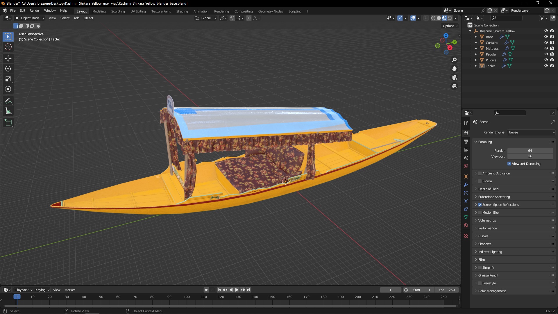 Kashmir Shikara Yellow 3D