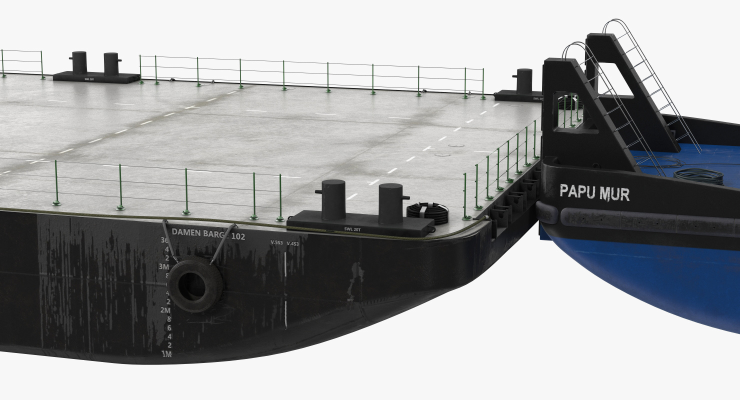 3D Push Boat Ship with Pontoon Barge model