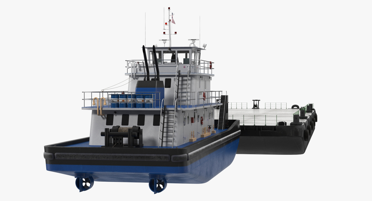3D Push Boat Ship with Pontoon Barge model