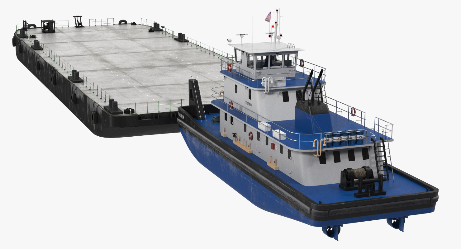 3D Push Boat Ship with Pontoon Barge model