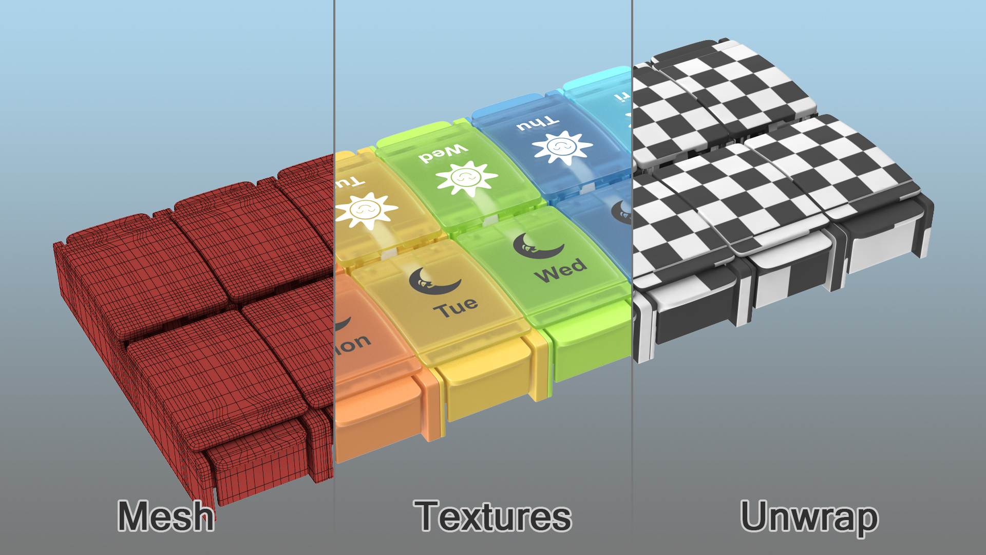 Pill Case Box with 14 Compartments 3D model