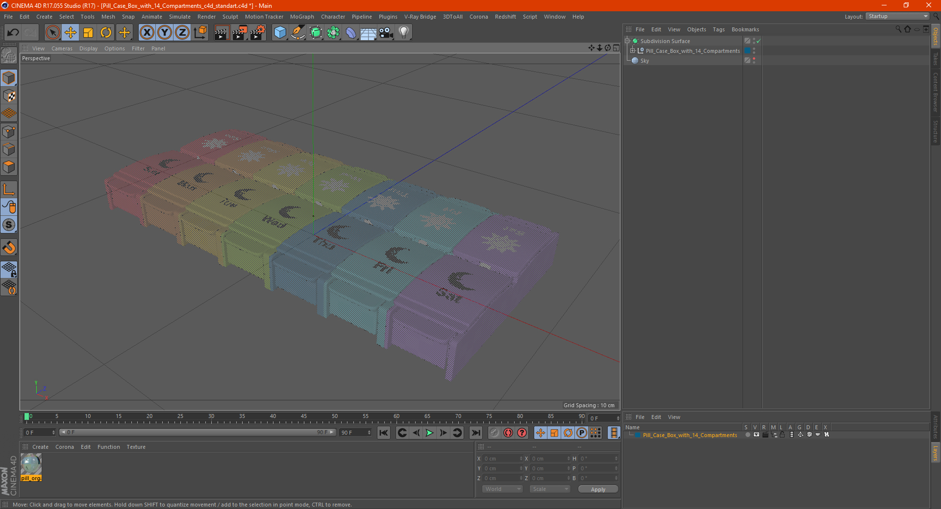Pill Case Box with 14 Compartments 3D model