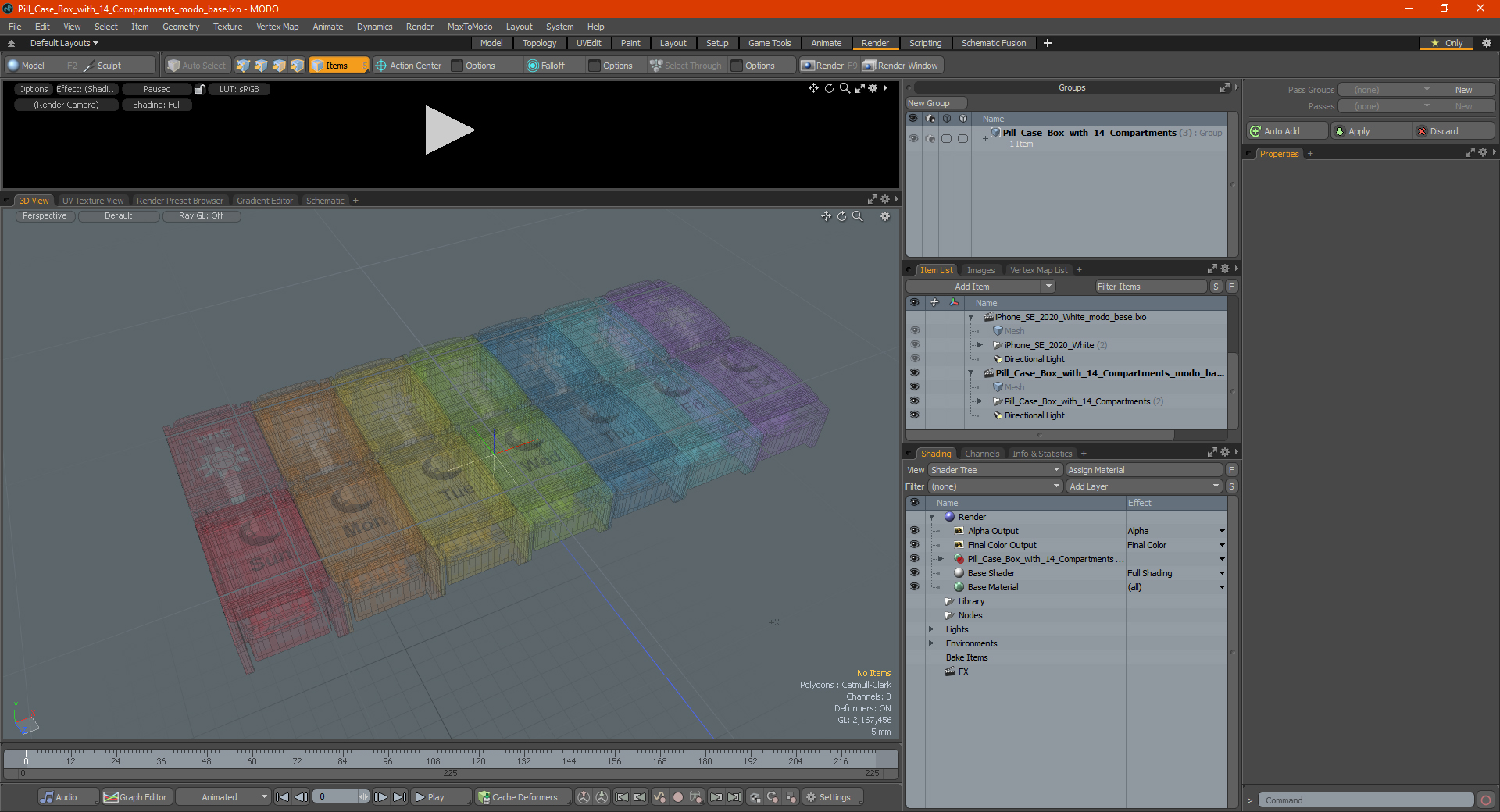 Pill Case Box with 14 Compartments 3D model