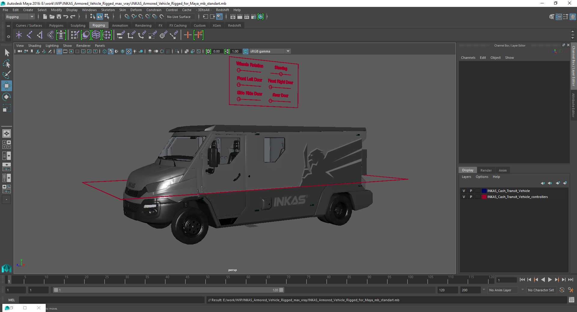INKAS Armored Vehicle Rigged for Maya 3D