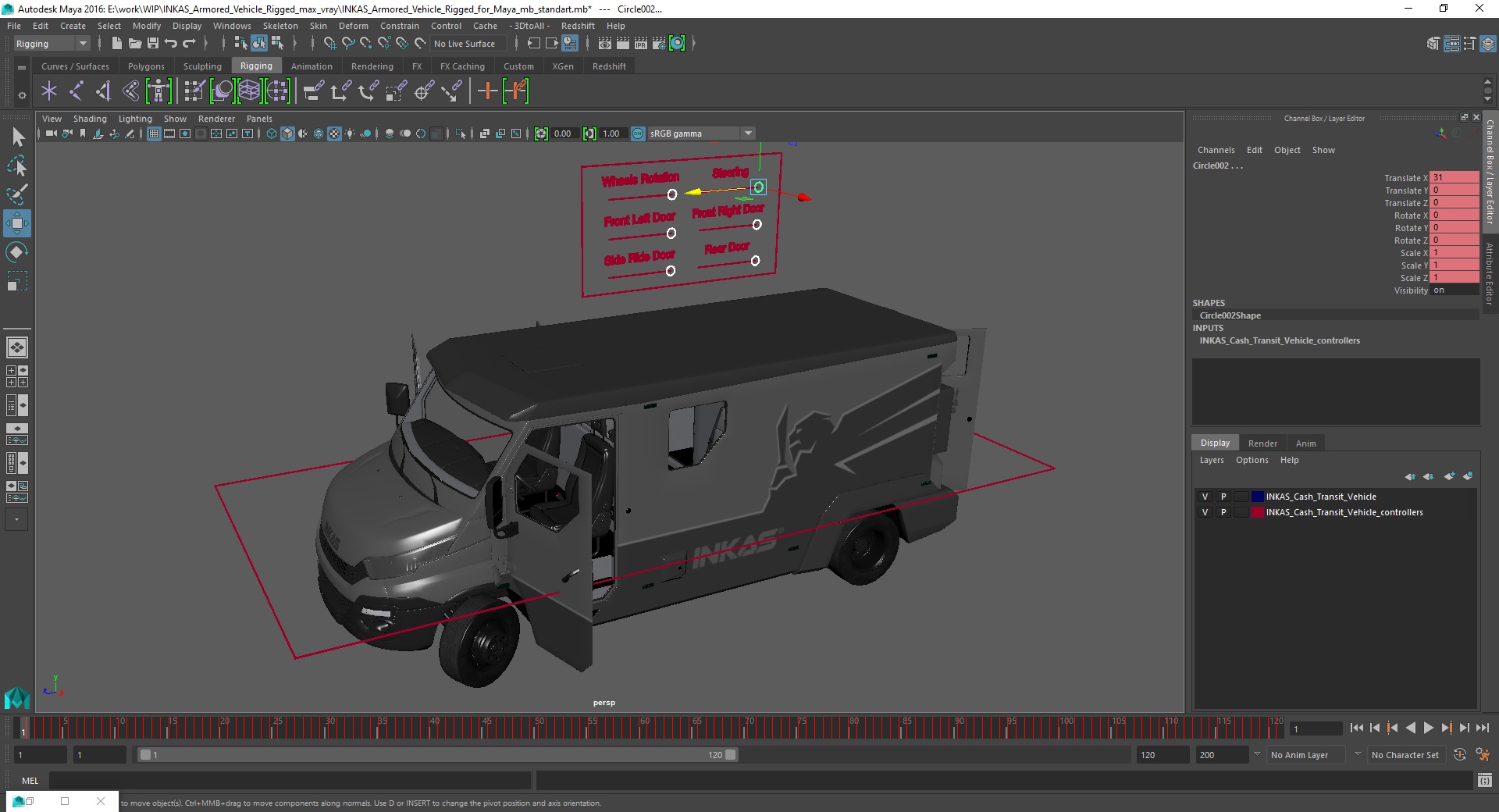 INKAS Armored Vehicle Rigged for Maya 3D